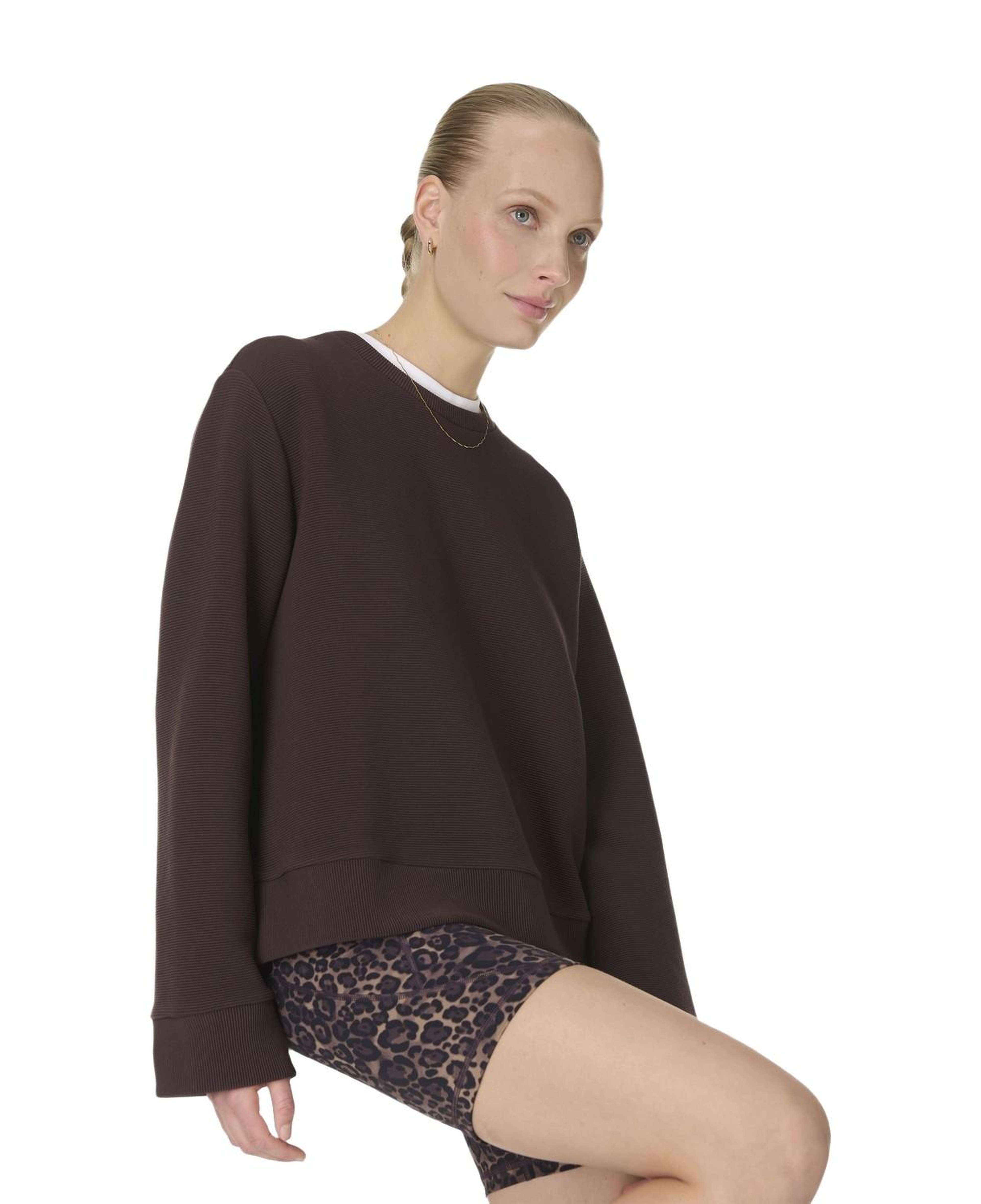 Sweaty Betty Peaceful Rib Cropped Sweatshir Kadın Kahverengi Sweat