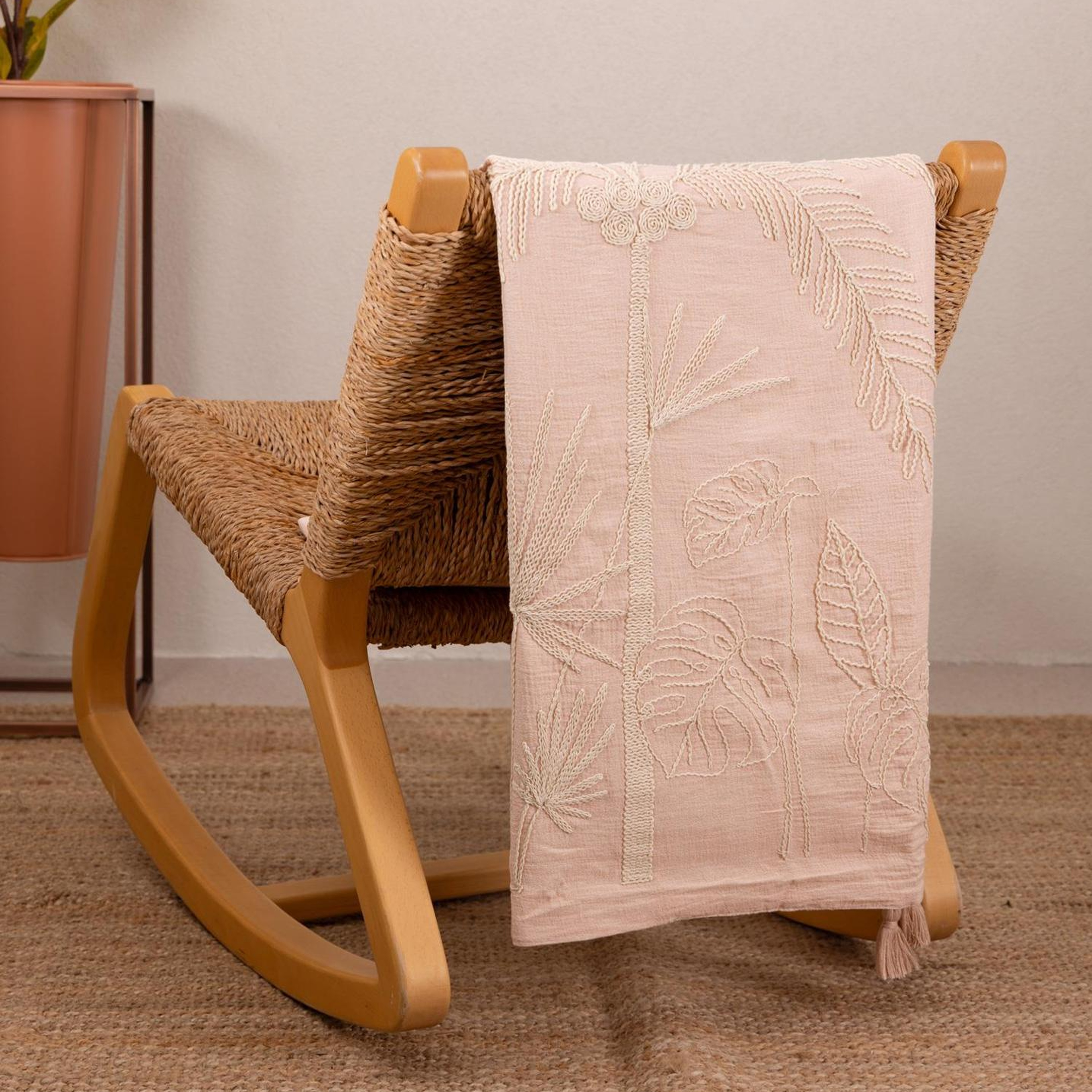 Throw Koltuk Şalı Püsküllü Pudra 170x130