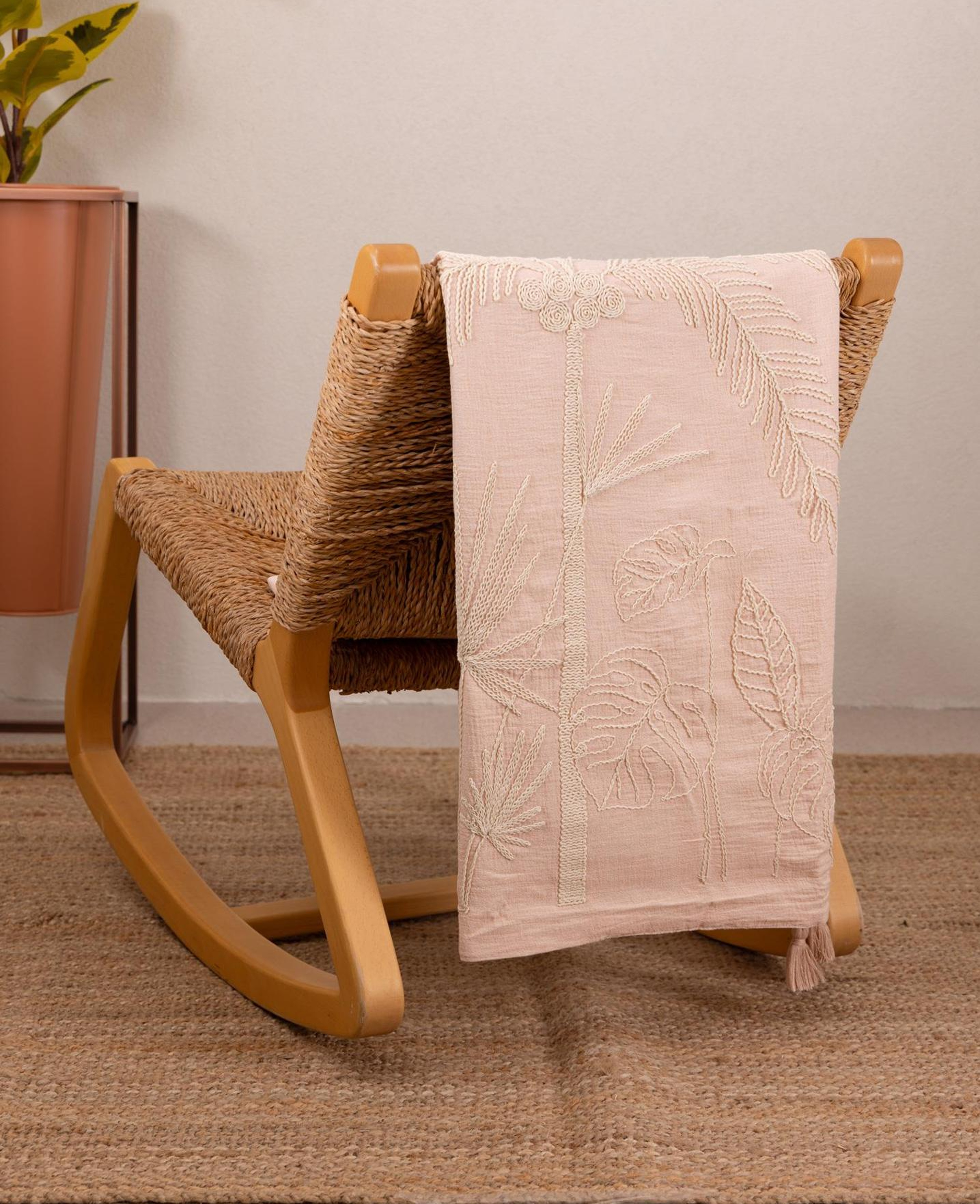 Throw Koltuk Şalı Püsküllü Pudra 170x130