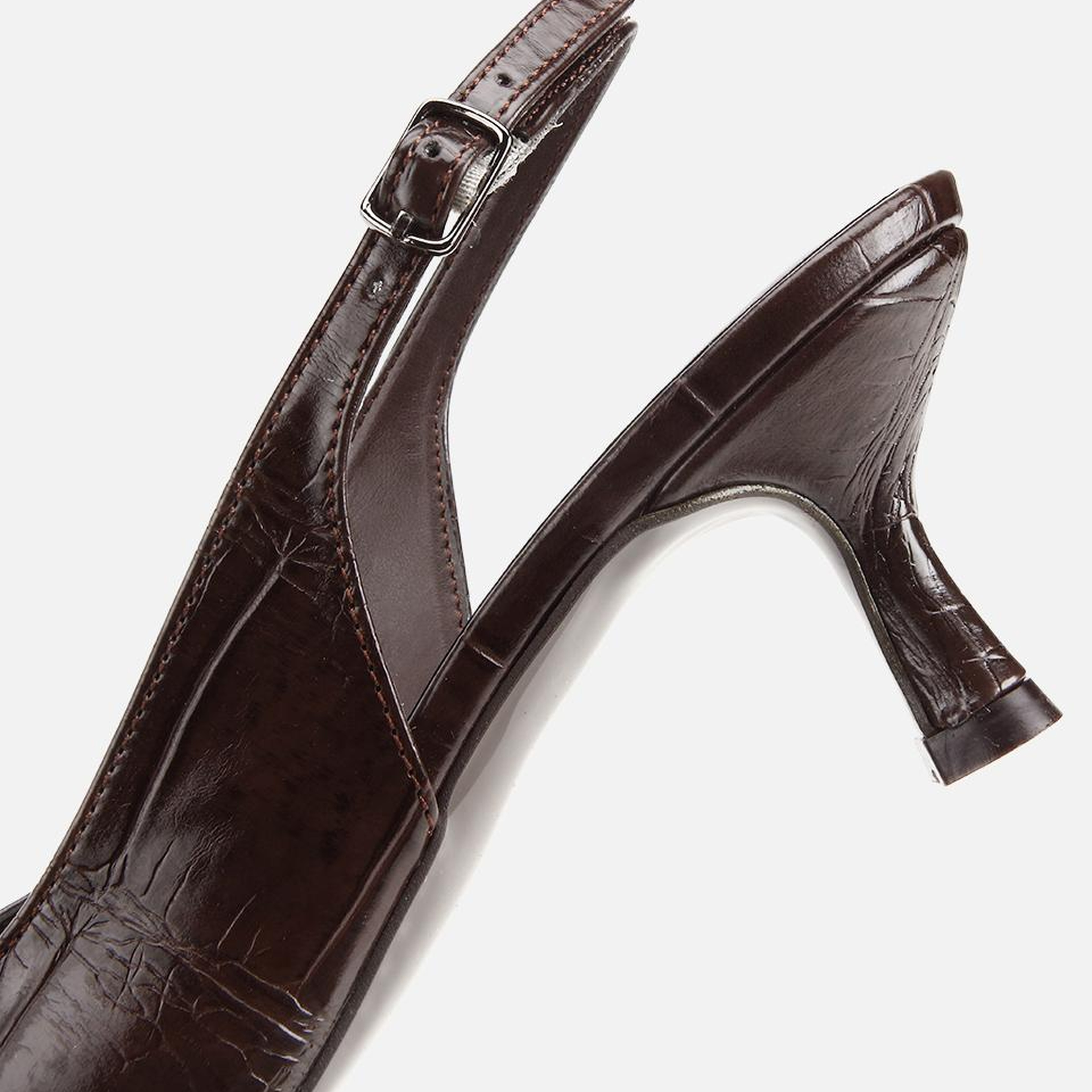 Kadın Kahverengi Arkası Açık Toka Detaylı Kısa Topuklu Stiletto