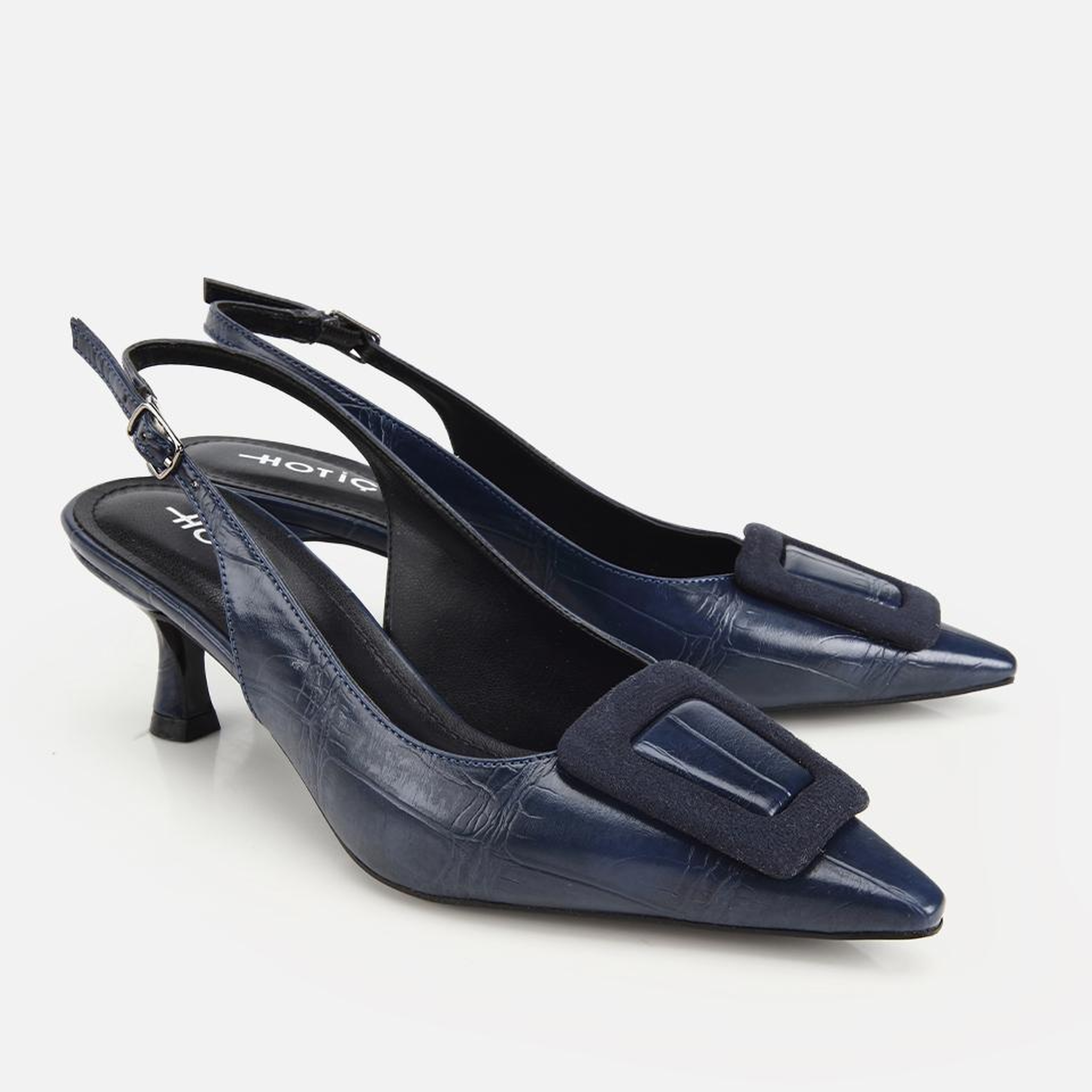 Kadın Lacivert Arkası Açık Toka Detaylı Kısa Topuklu Stiletto