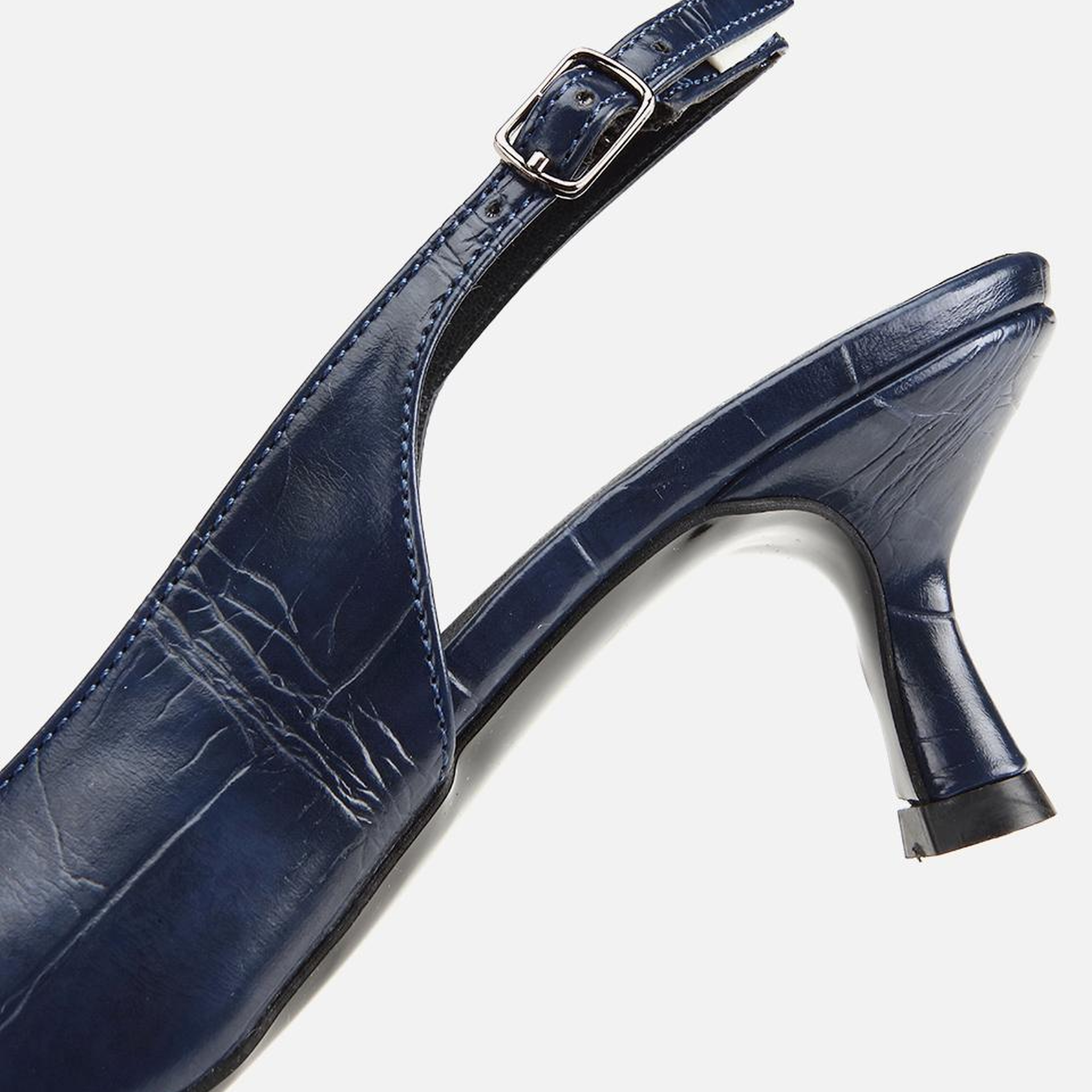 Kadın Lacivert Arkası Açık Toka Detaylı Kısa Topuklu Stiletto