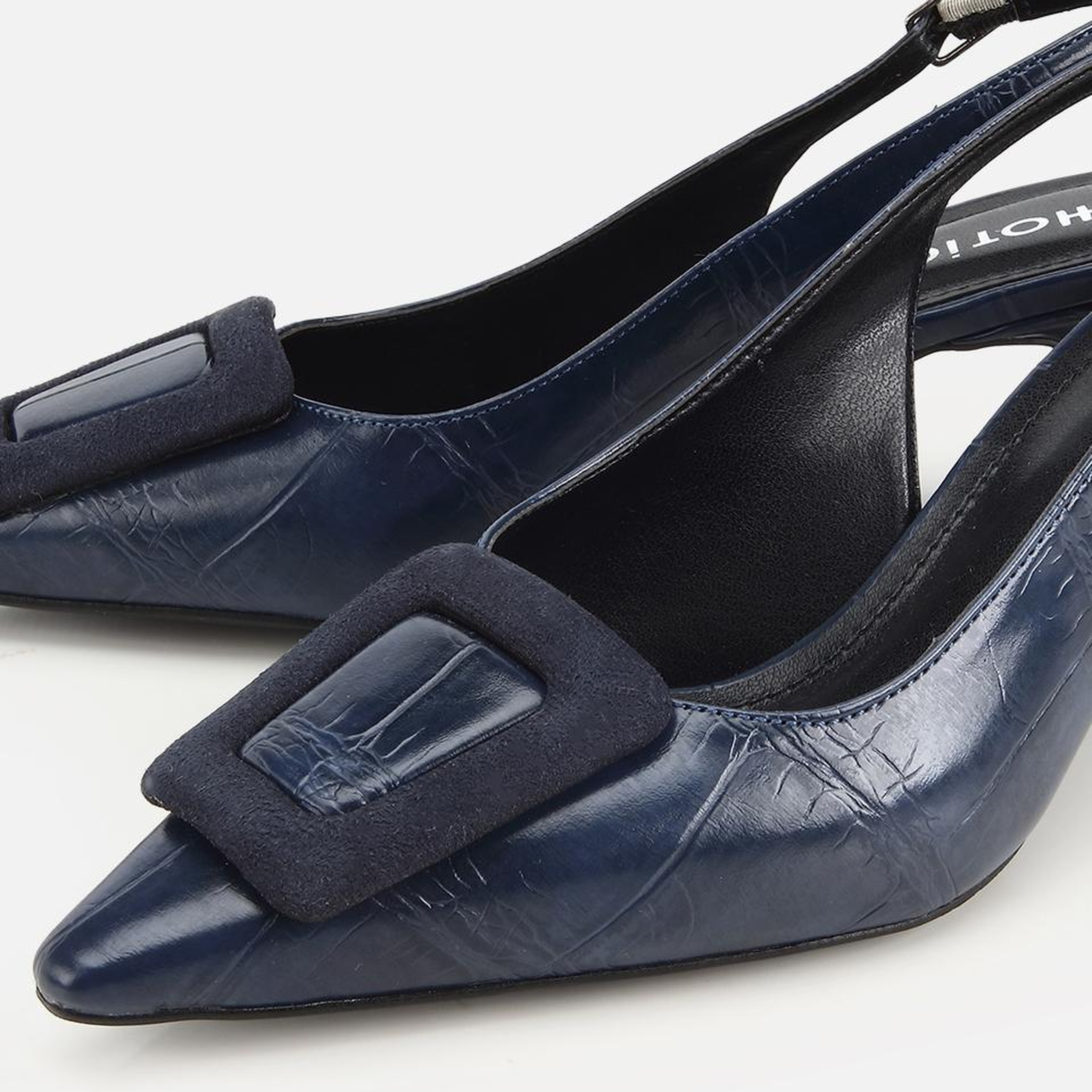 Kadın Lacivert Arkası Açık Toka Detaylı Kısa Topuklu Stiletto