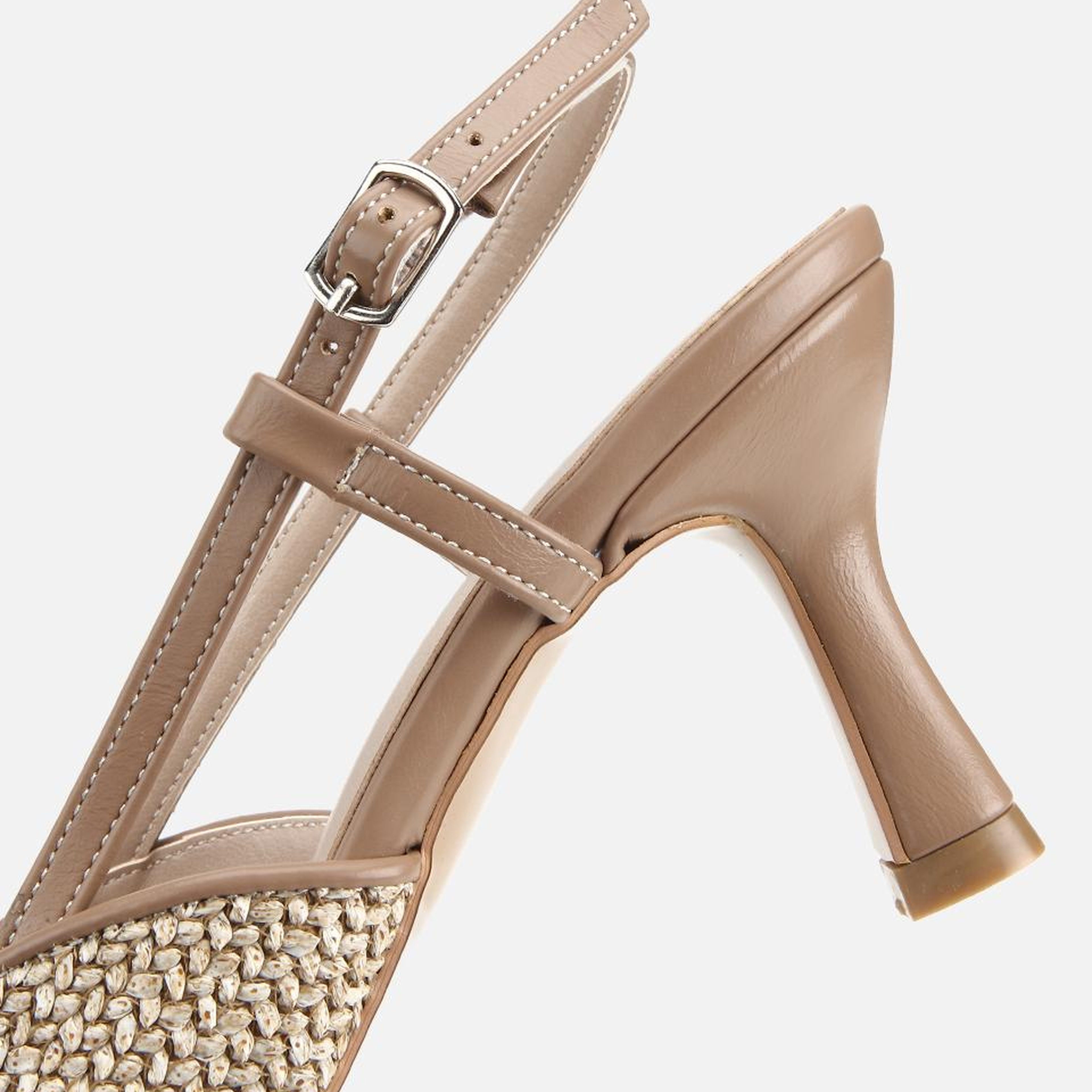 Kadın Vizon Arkası Açık Hasır Detaylı İnce Topuklu Stiletto