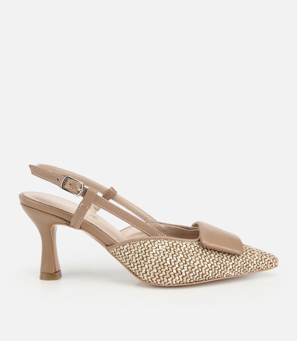 Kadın Vizon Arkası Açık Hasır Detaylı İnce Topuklu Stiletto