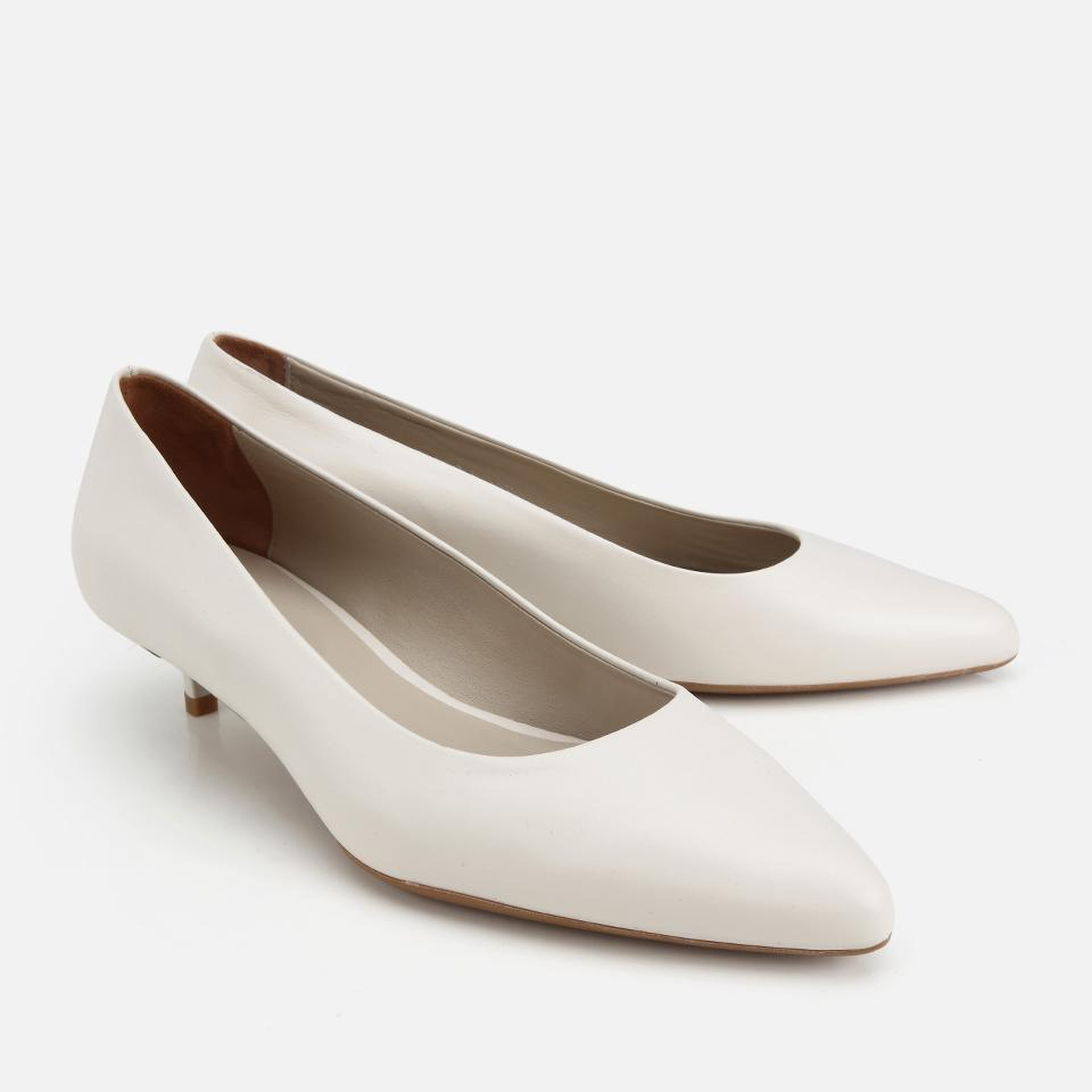 Kadın Deri Ekru Mini Topuklu Klasik Stiletto