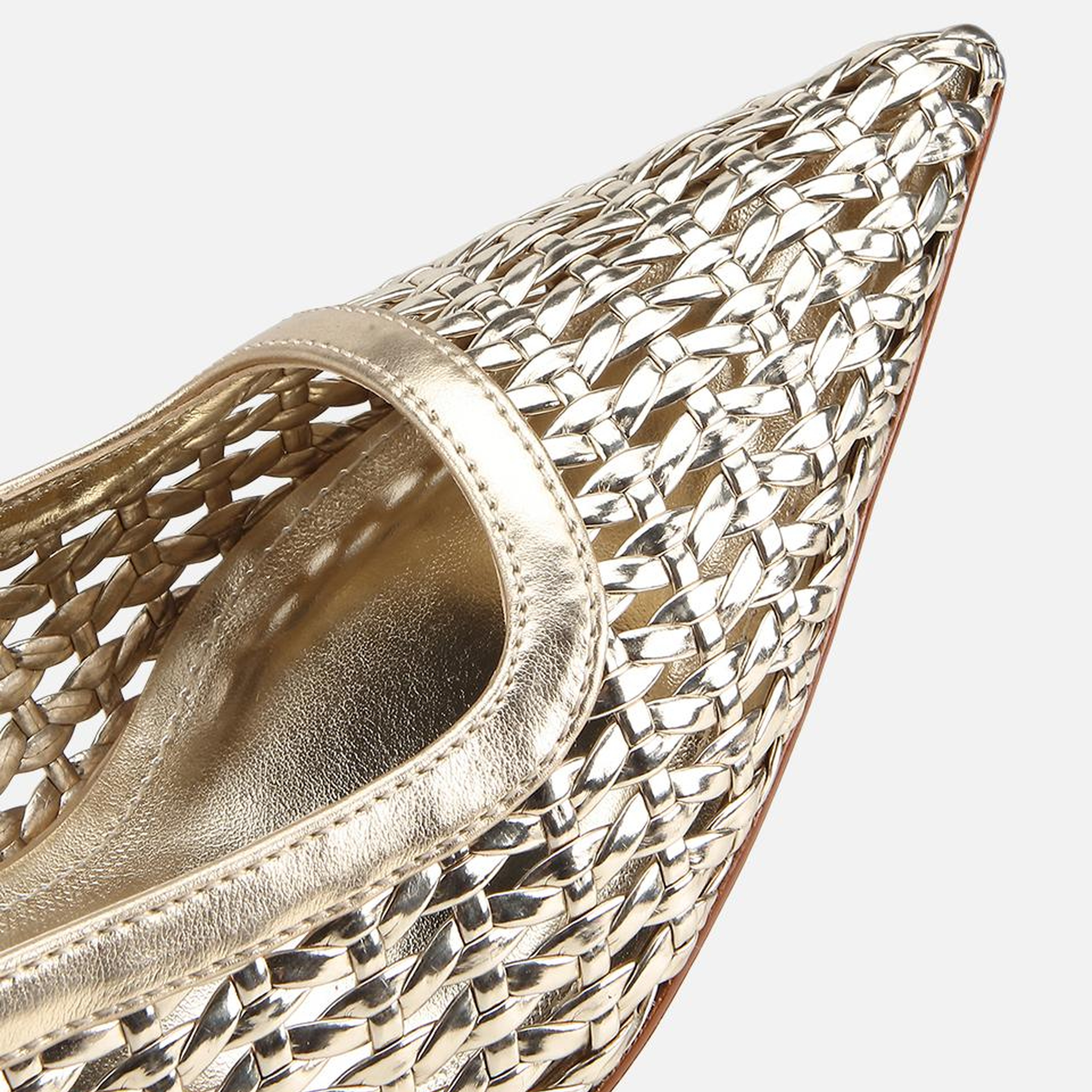 Kadın Gold Örgü Detaylı İnce Topuklu Stiletto