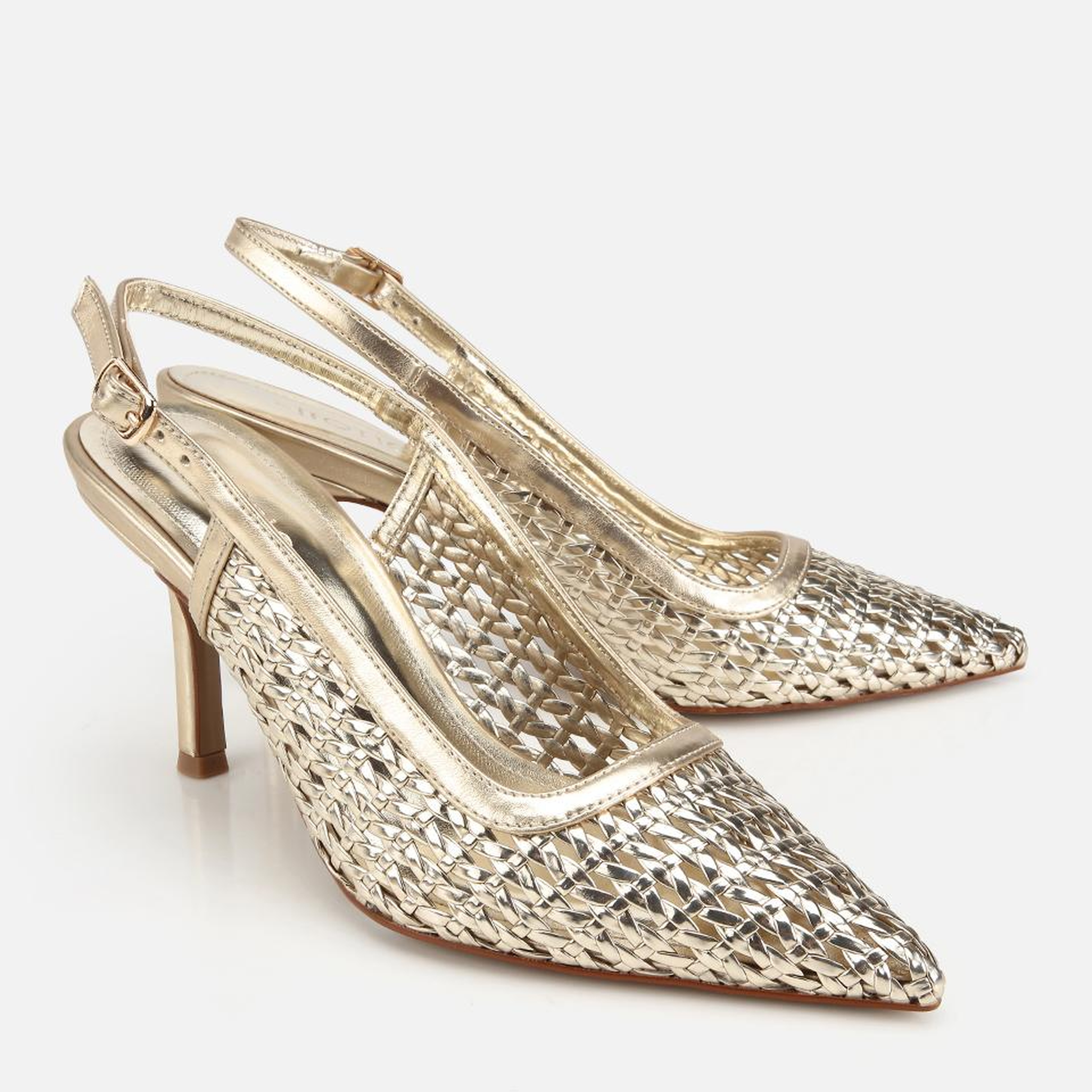 Kadın Gold Örgü Detaylı İnce Topuklu Stiletto