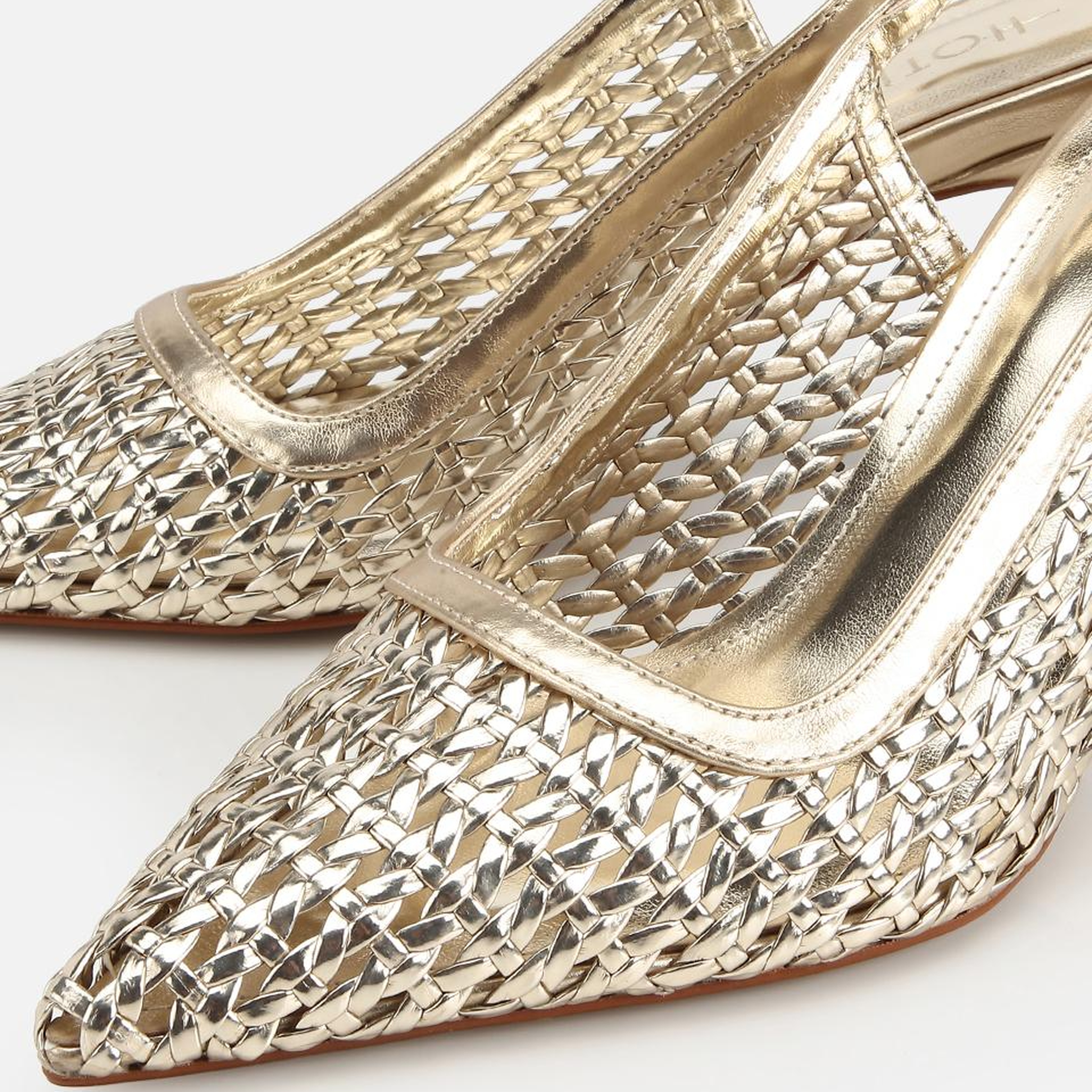 Kadın Gold Örgü Detaylı İnce Topuklu Stiletto