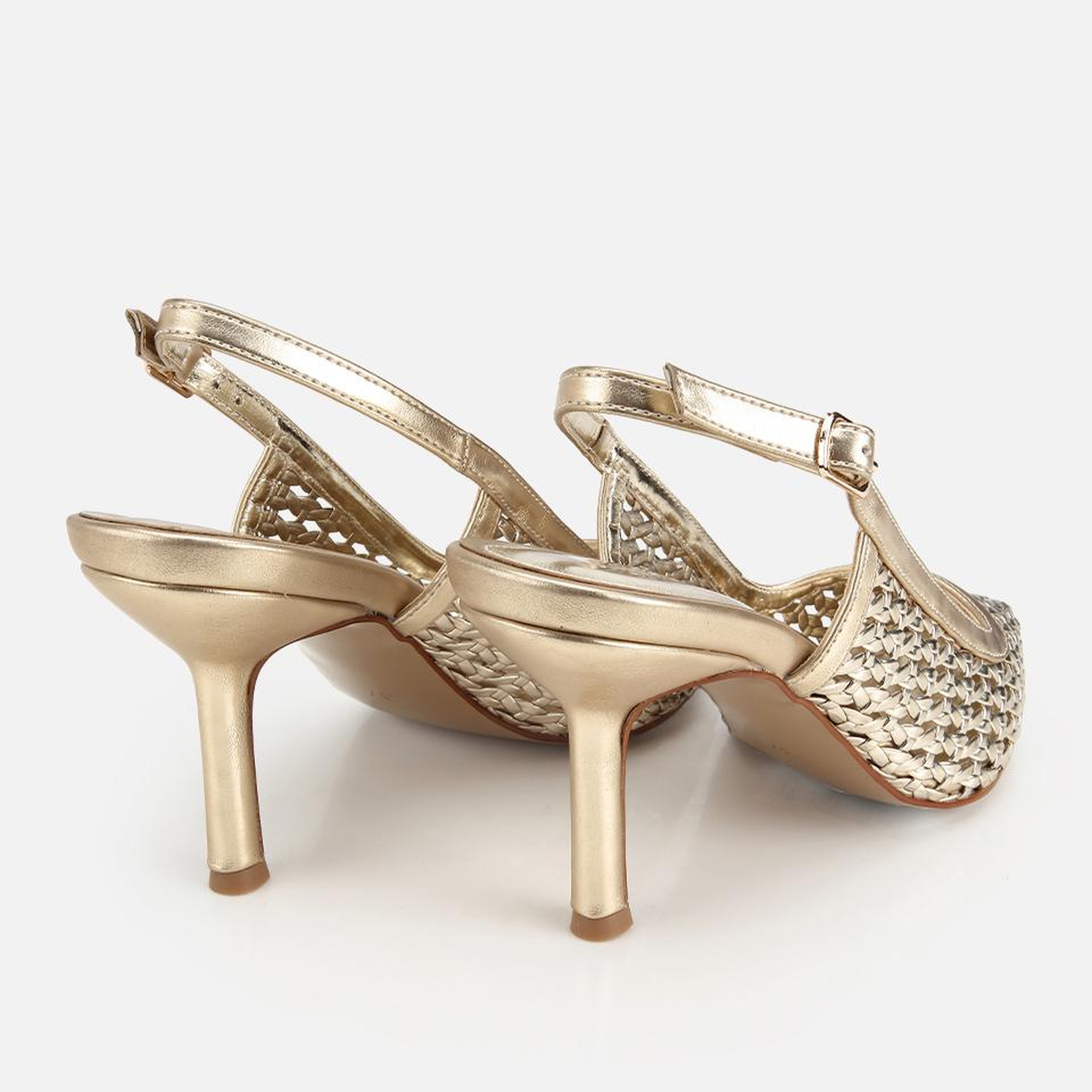 Kadın Gold Örgü Detaylı İnce Topuklu Stiletto
