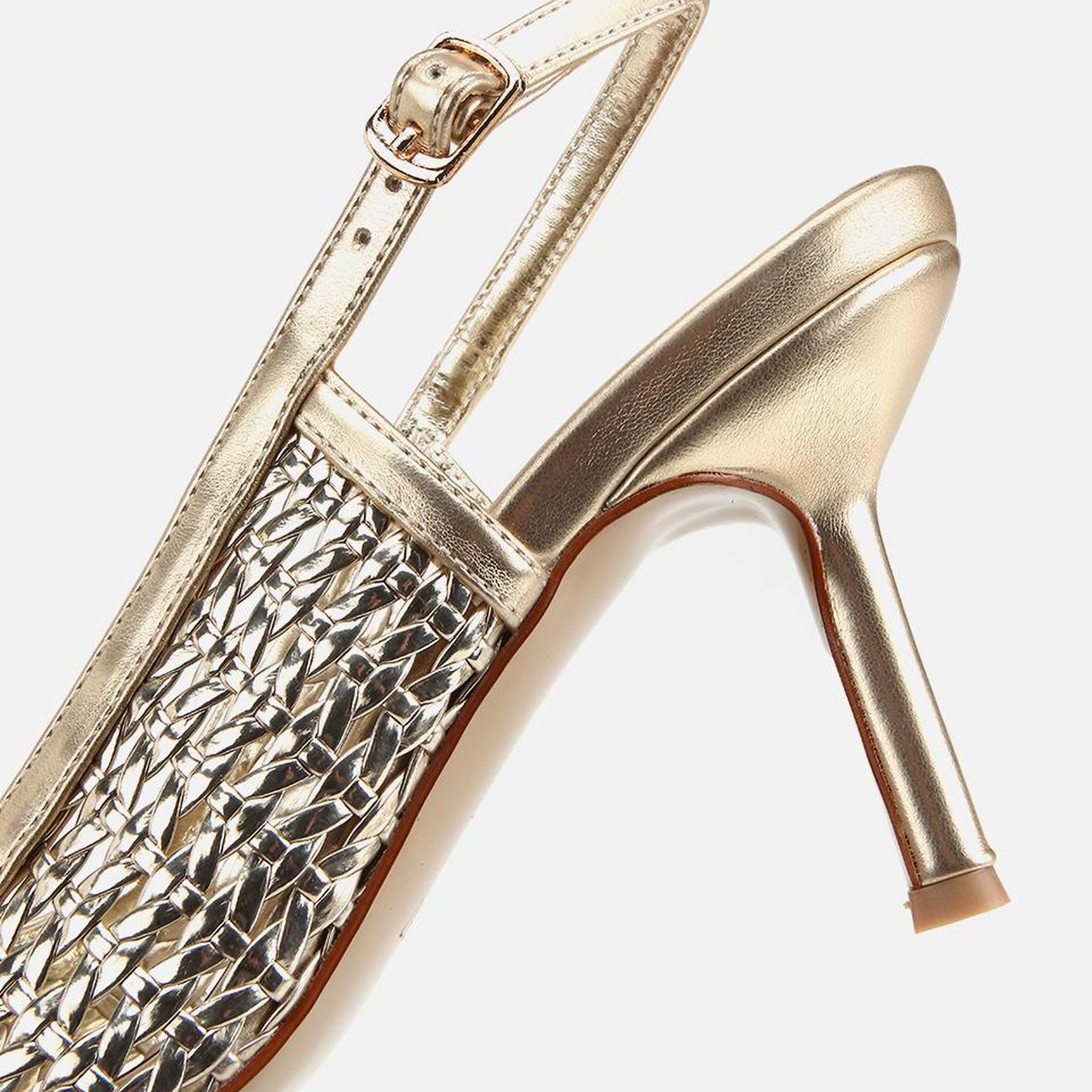 Kadın Gold Örgü Detaylı İnce Topuklu Stiletto