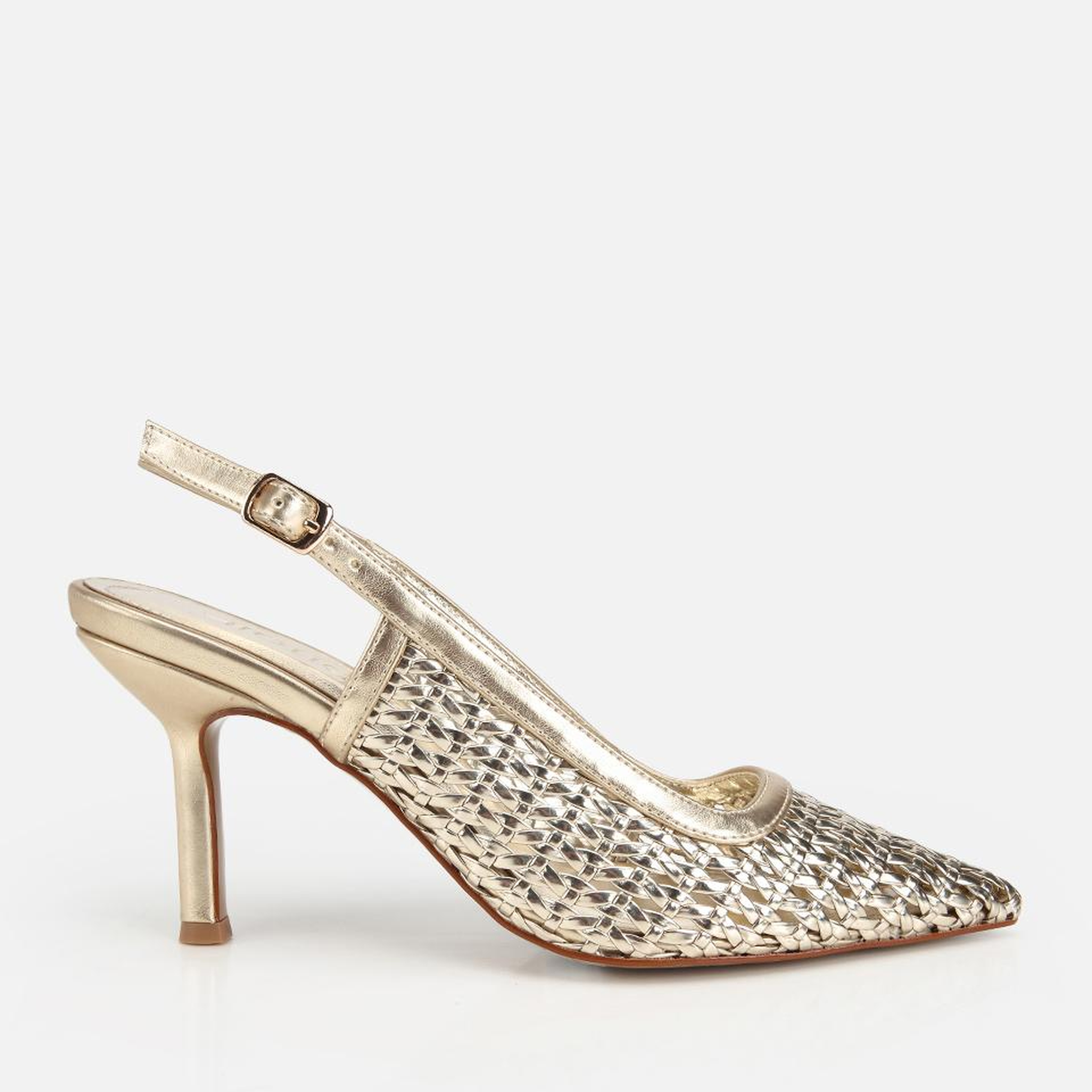Kadın Gold Örgü Detaylı İnce Topuklu Stiletto