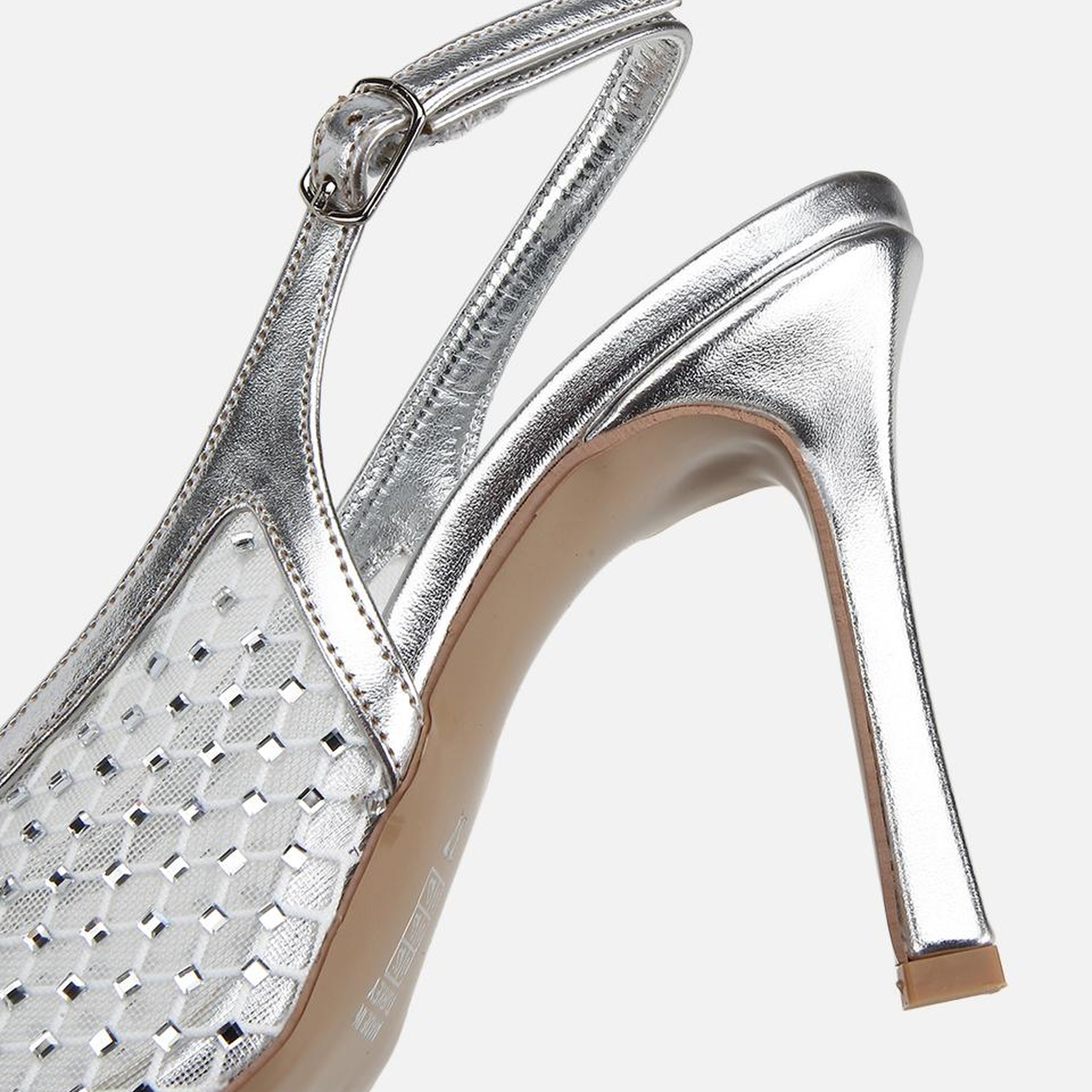 Kadın Lame Taş Detaylı Arkası Açık Stiletto
