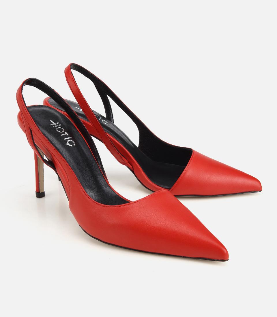 Kadın Deri Kırmızı Sivri Burunlu İnce Topuklu Stiletto