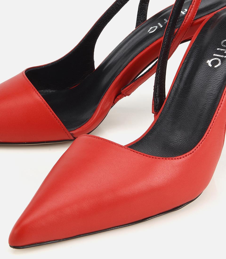 Kadın Deri Kırmızı Sivri Burunlu İnce Topuklu Stiletto
