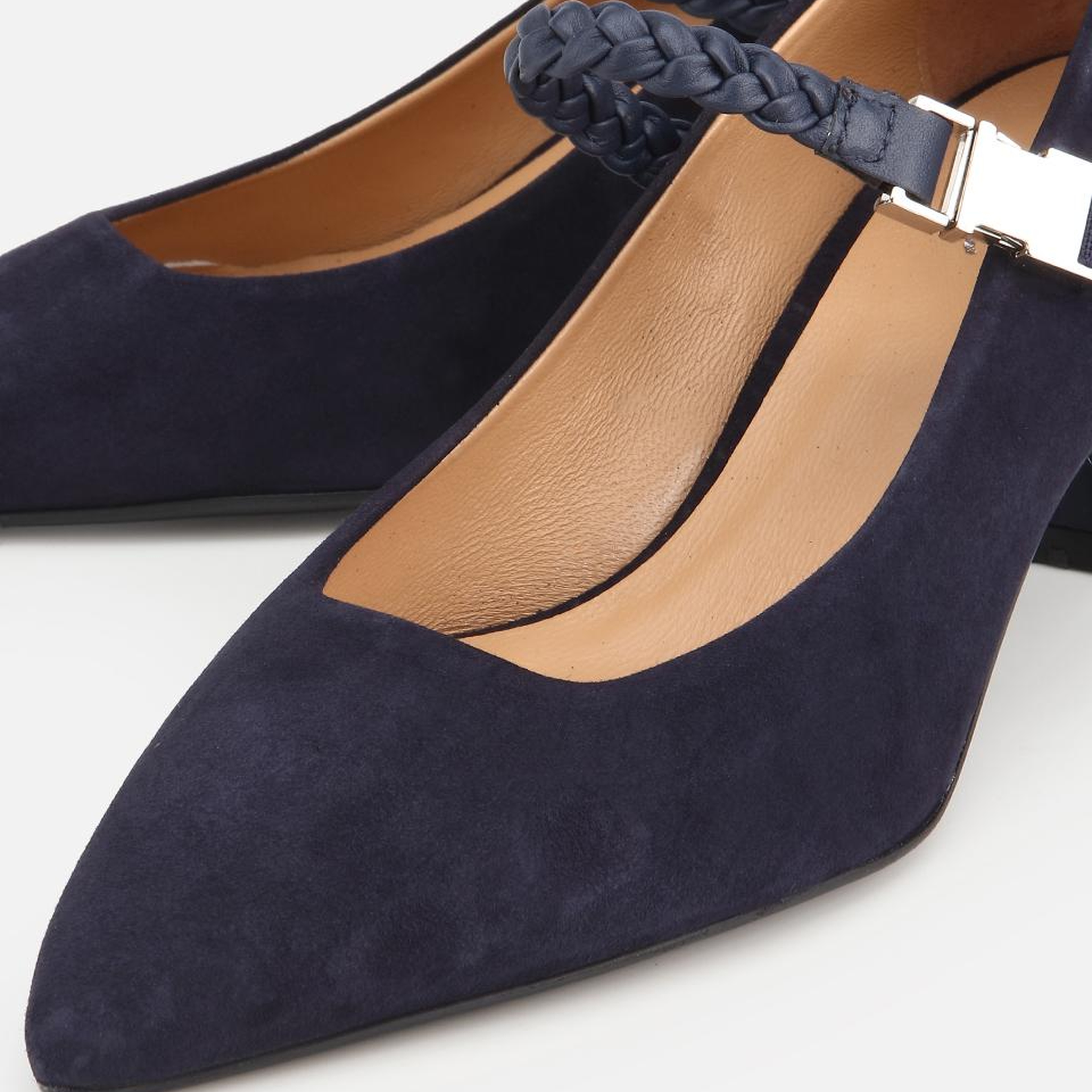 Kadın Süet Deri Lacivert Örgü Bantlı İnce Topuklu Stiletto