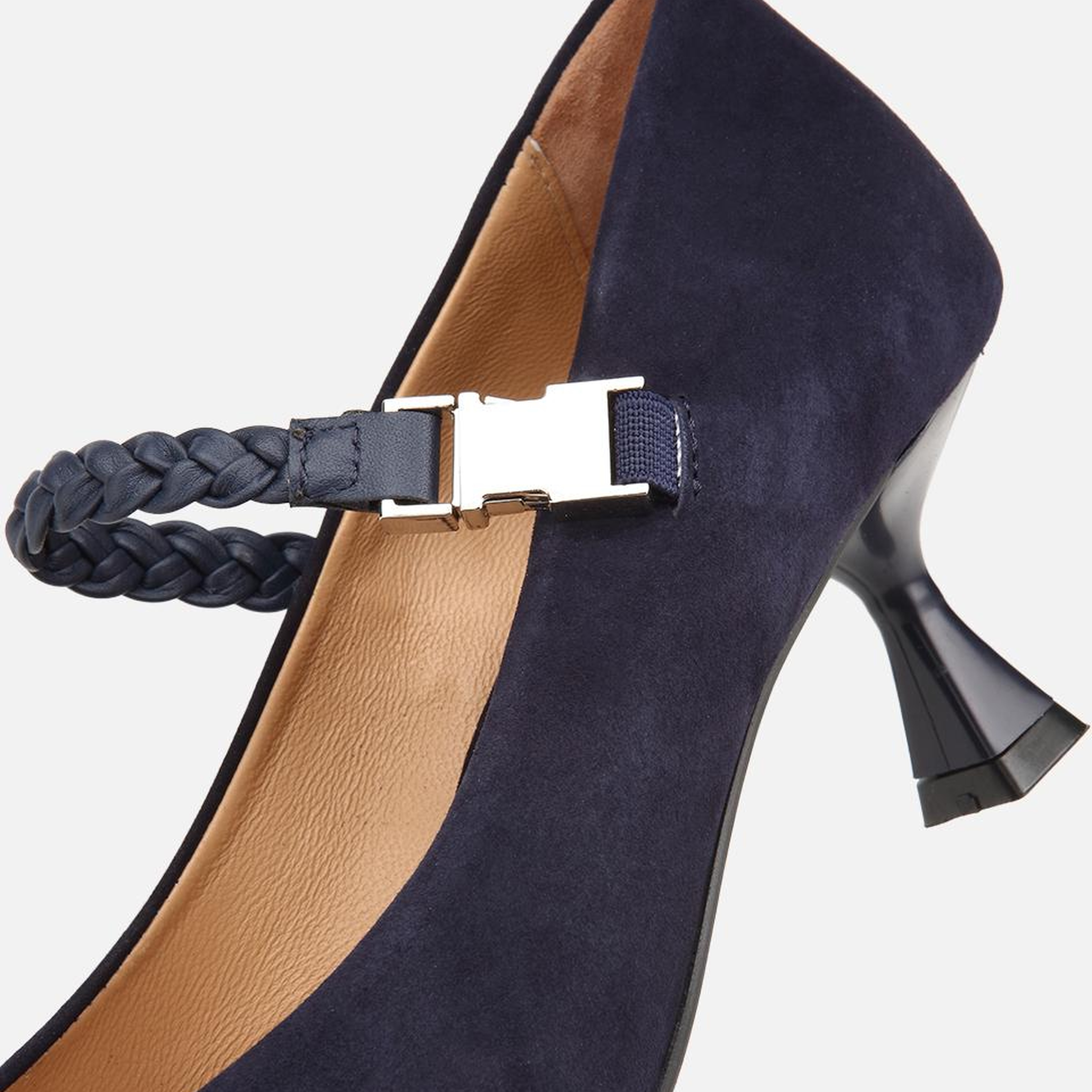 Kadın Süet Deri Lacivert Örgü Bantlı İnce Topuklu Stiletto
