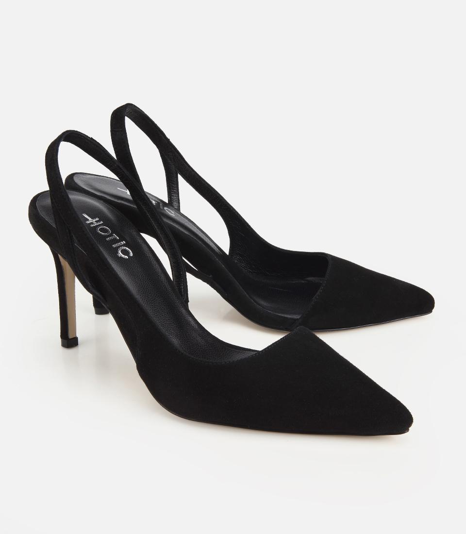 Kadın Süet Deri Siyah Sivri Burunlu İnce Topuklu Stiletto