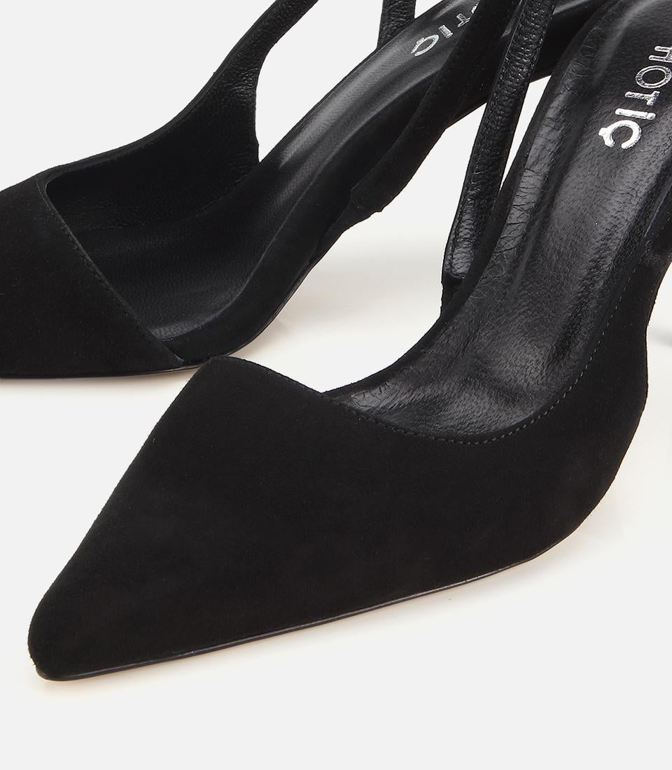 Kadın Süet Deri Siyah Sivri Burunlu İnce Topuklu Stiletto