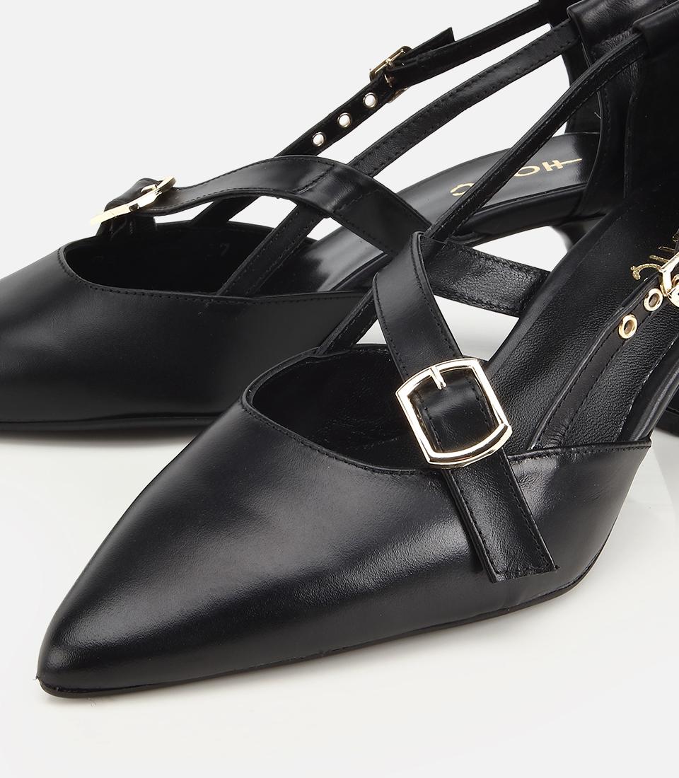 Kadın Deri Siyah Bant Detaylı İnce Topuklu Stiletto
