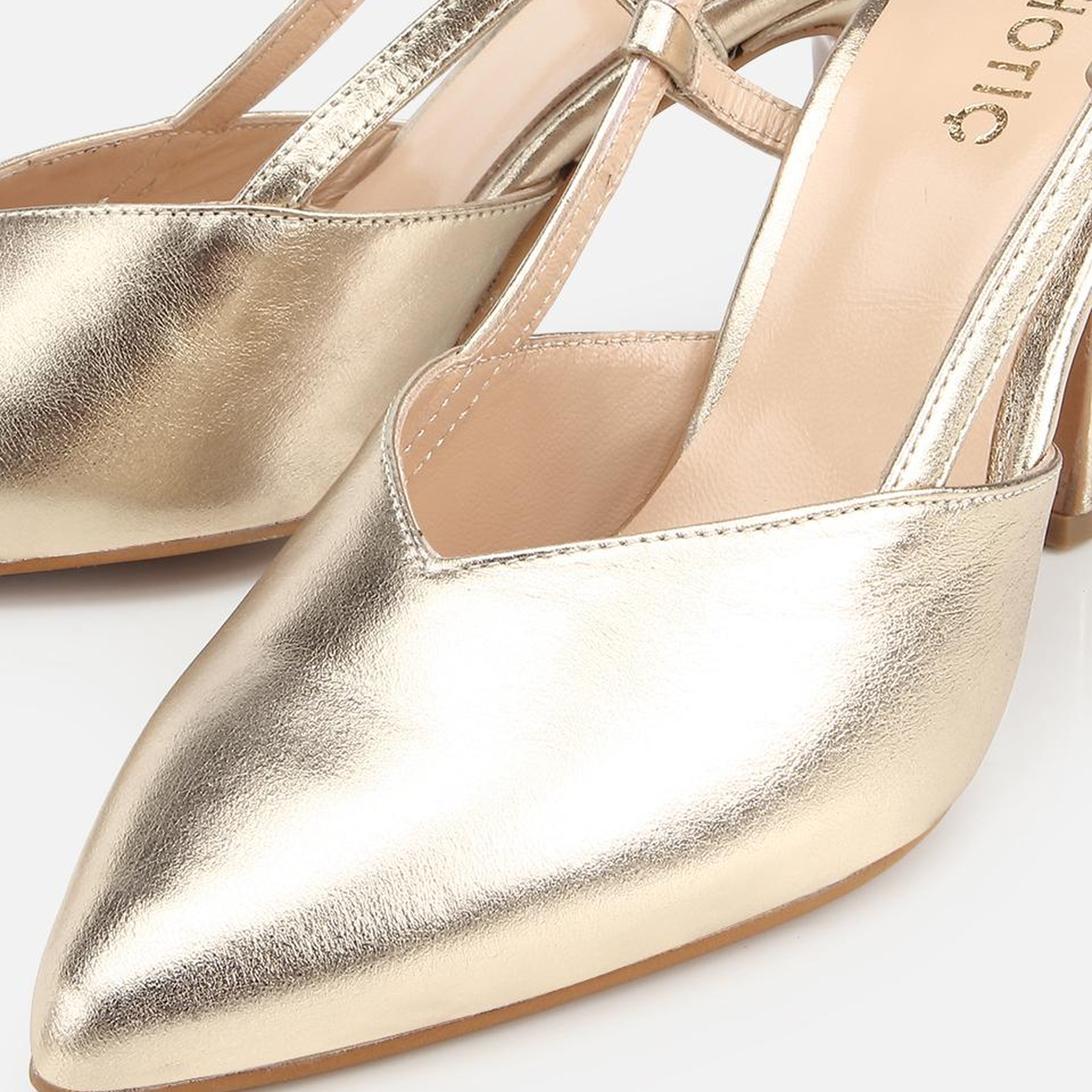 Kadın Deri Gold Arkası Açık Stiletto