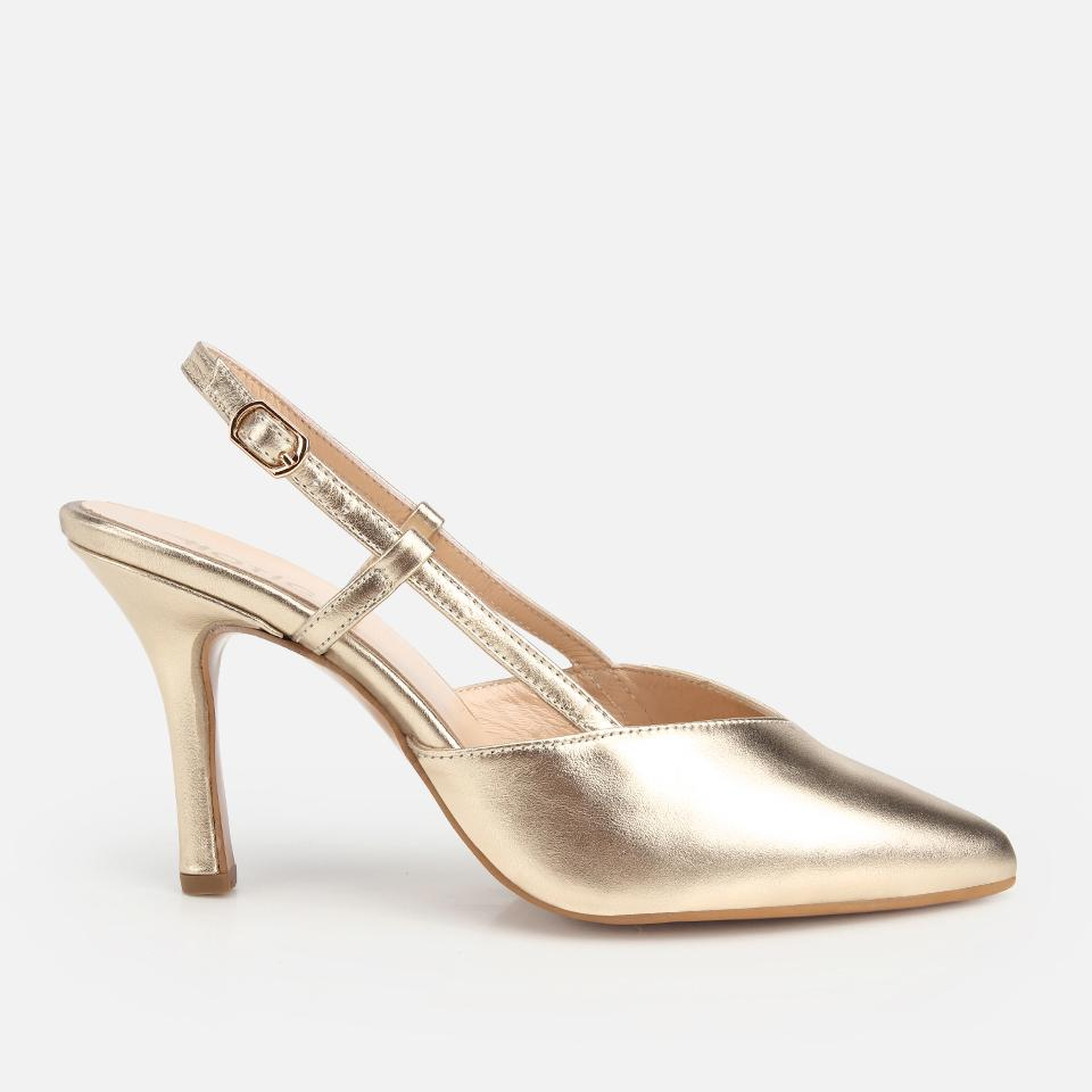 Kadın Deri Gold Arkası Açık Stiletto