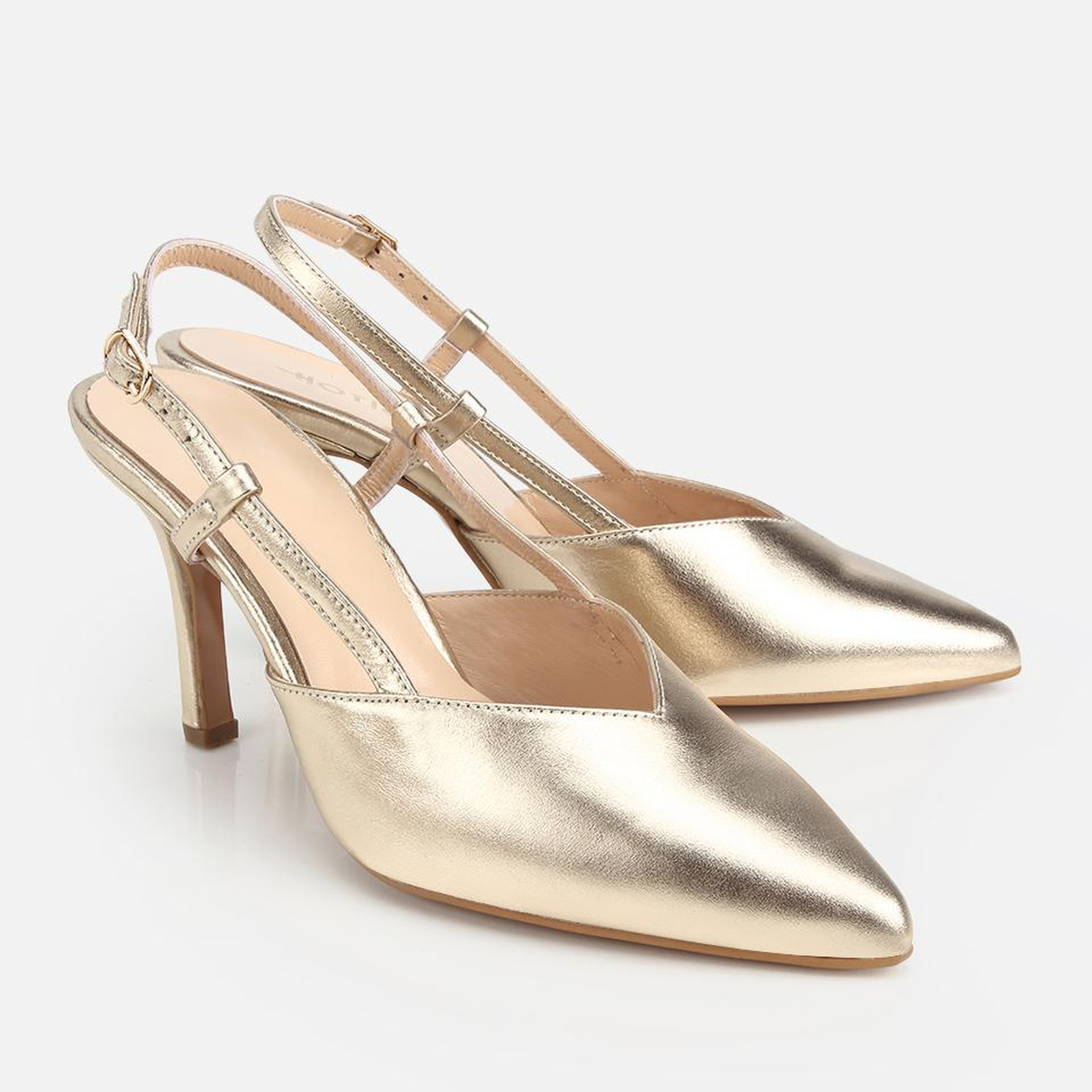 Kadın Deri Gold Arkası Açık Stiletto