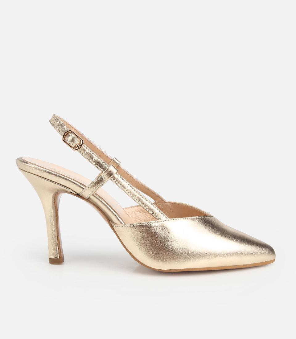 Kadın Deri Gold Arkası Açık Stiletto
