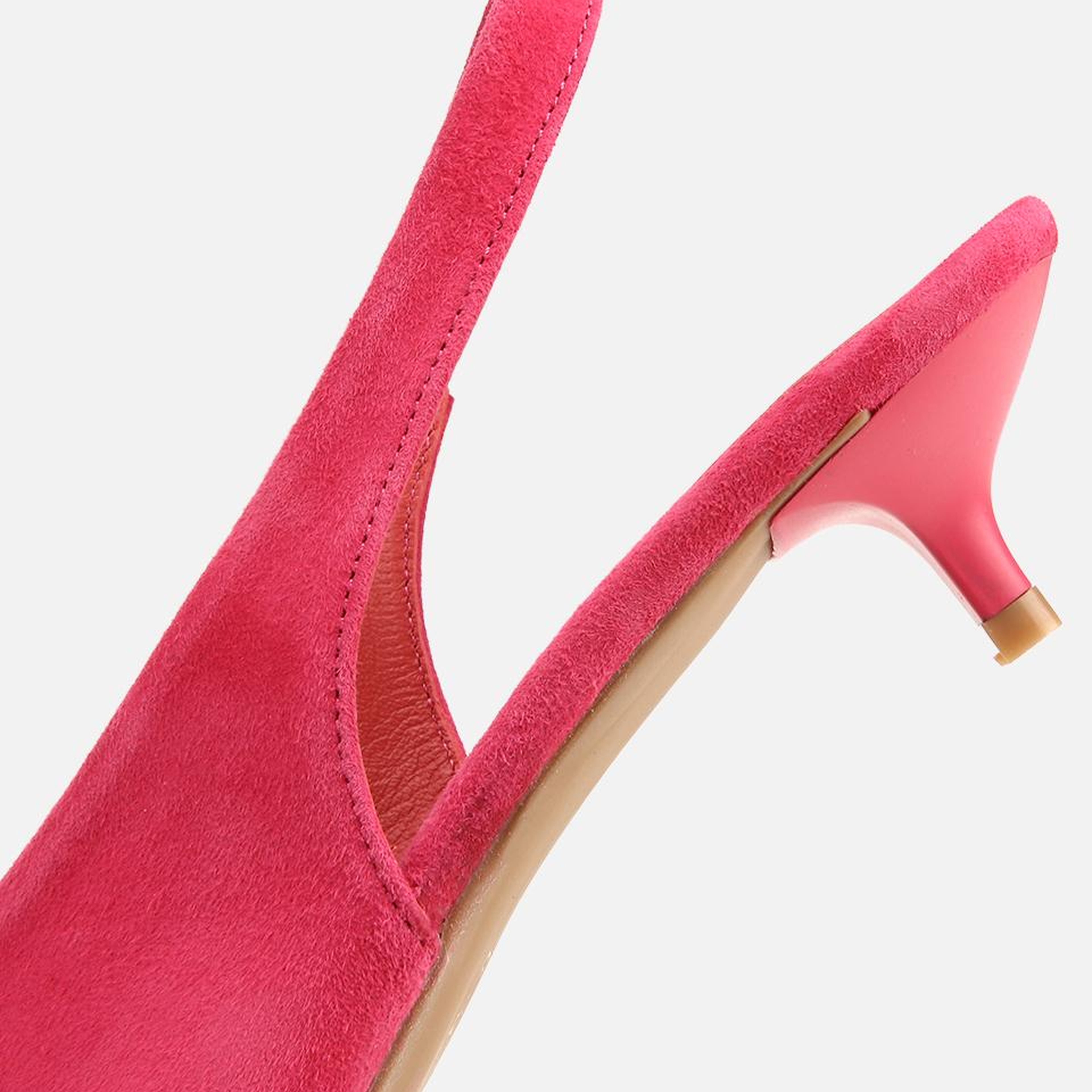 Kadın Süet Deri Fuşya Toka Detaylı Arkası Açık Kısa Topuklu Stiletto