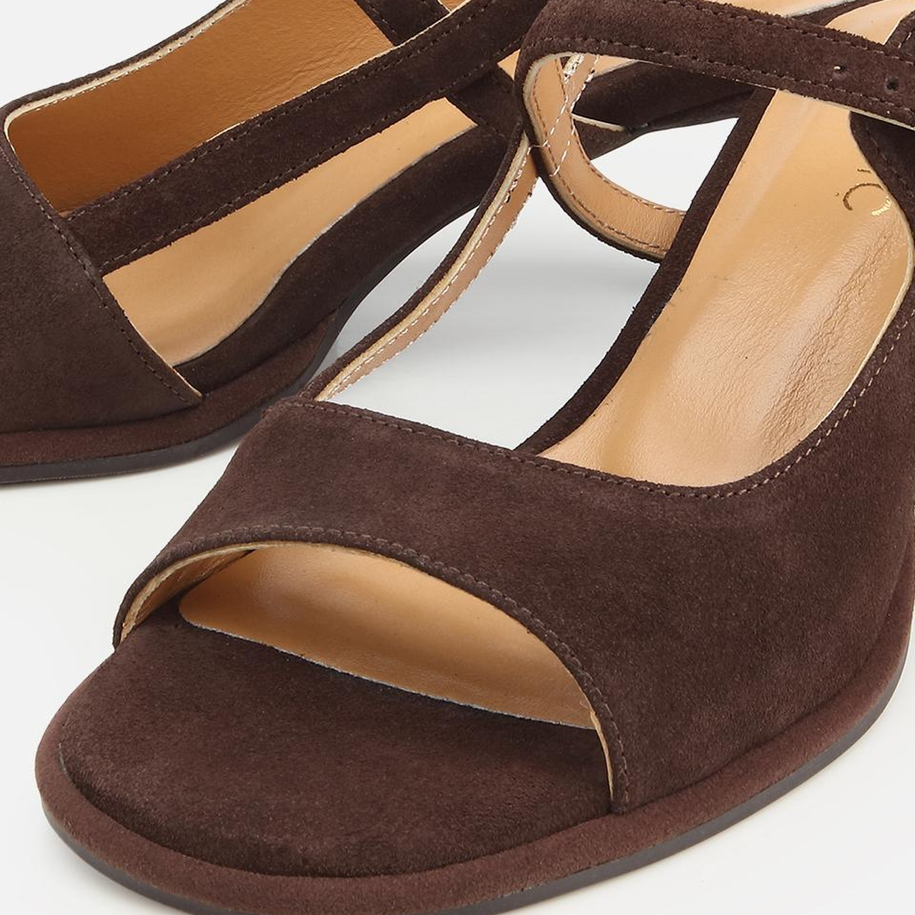Kadın Süet Deri Kahverengi Bantlı İnce Topuklu Stiletto