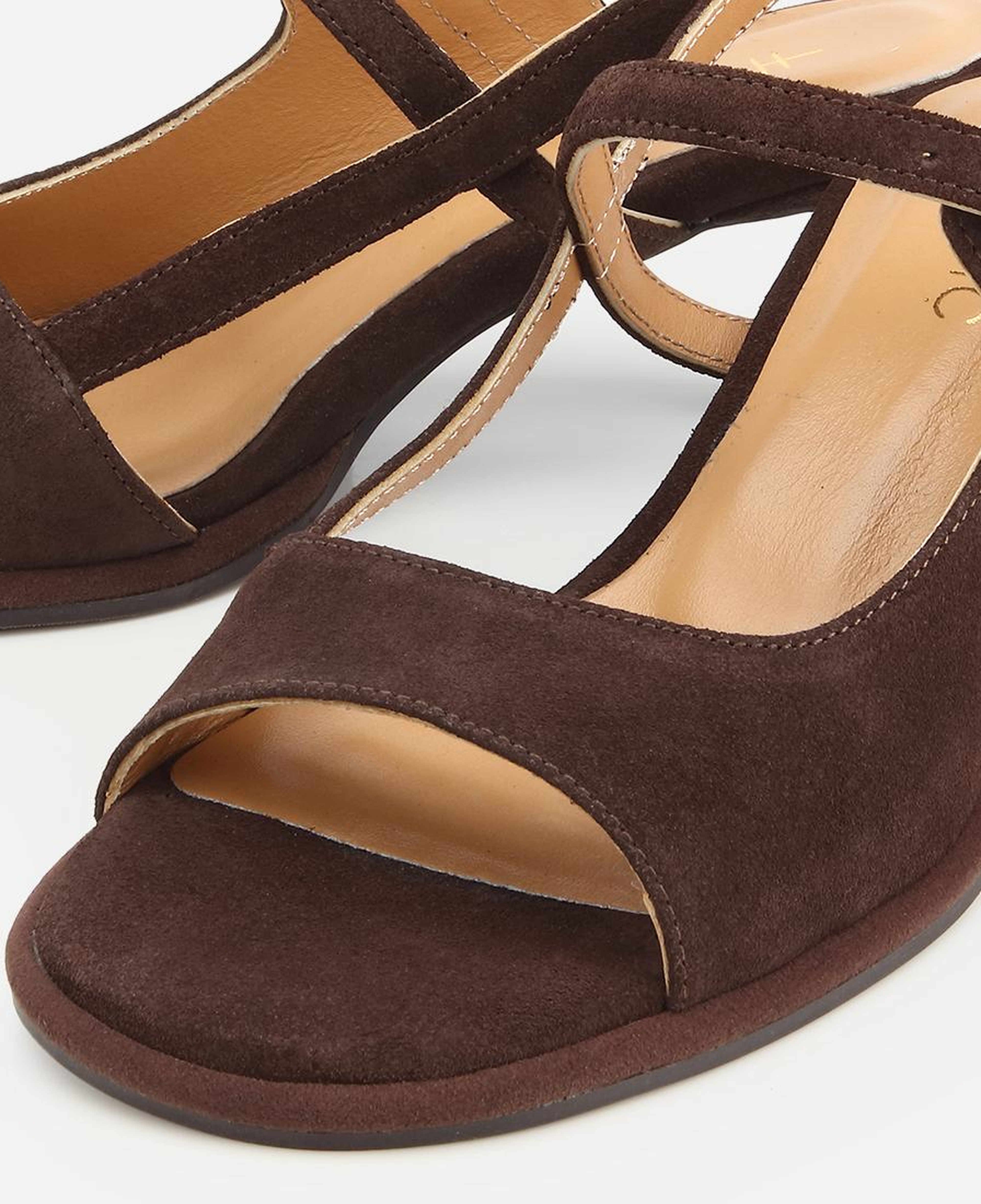 Kadın Süet Deri Kahverengi Bantlı İnce Topuklu Stiletto