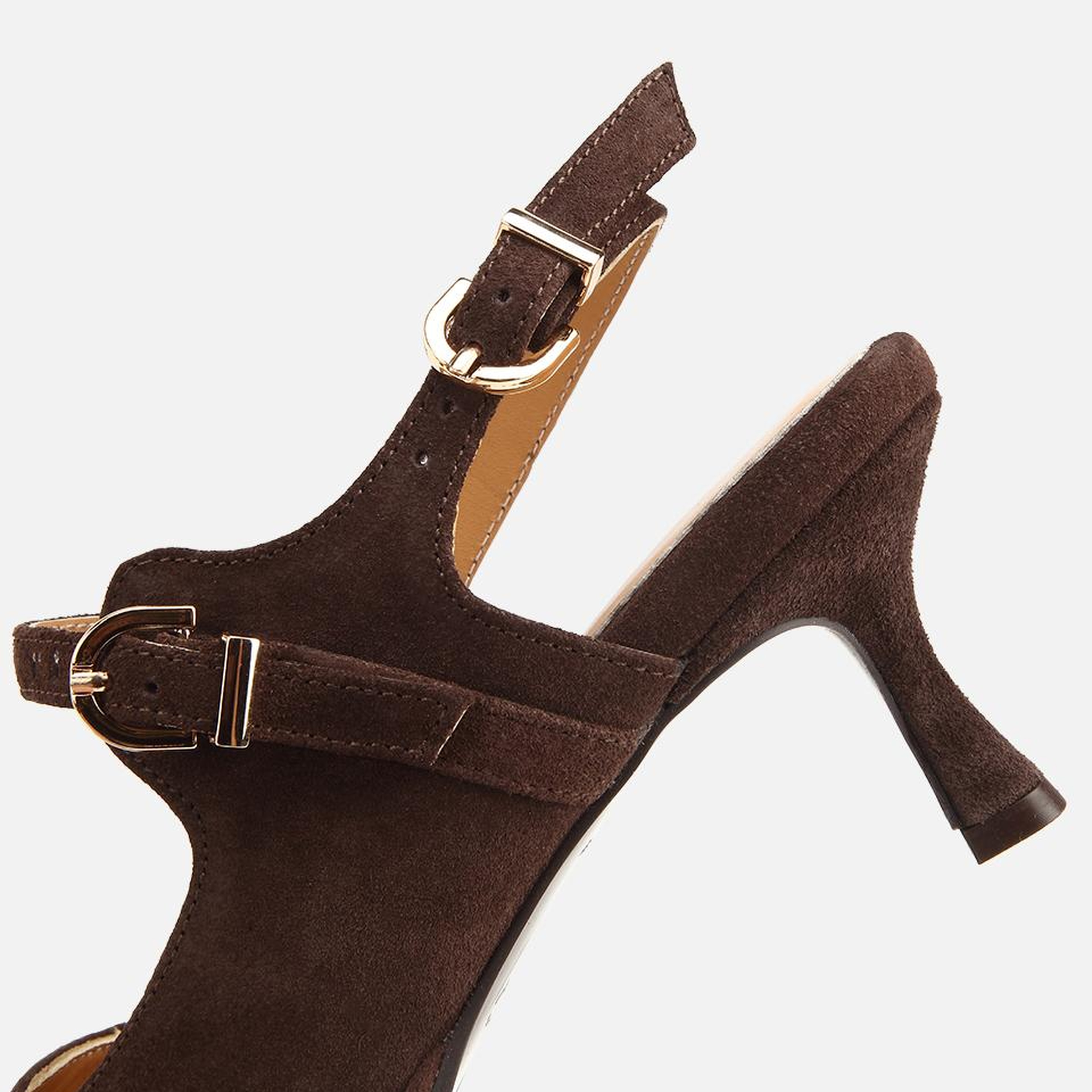 Kadın Süet Deri Kahverengi Bantlı İnce Topuklu Stiletto