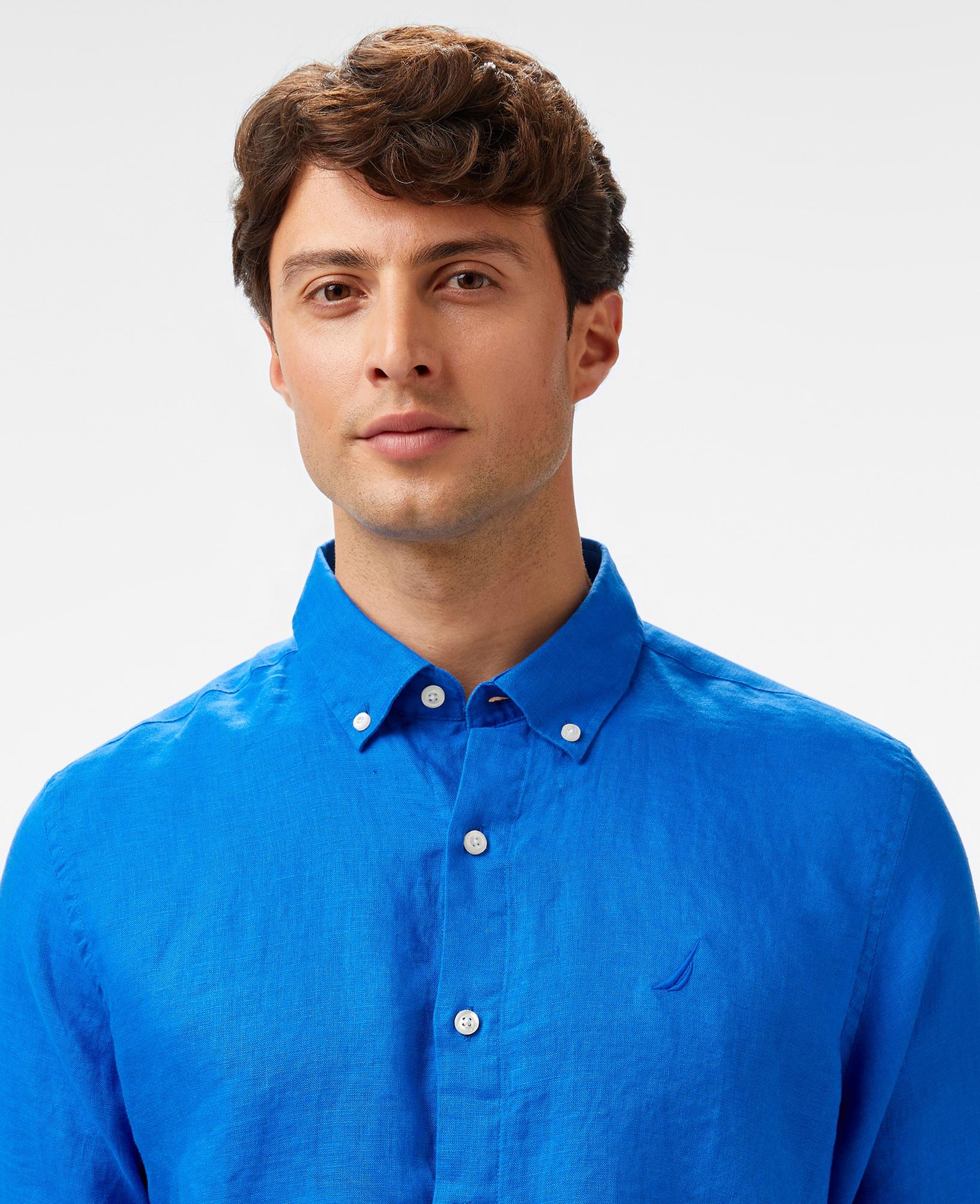 Nautica Erkek Mavi Classic Fit Keten Gömlek