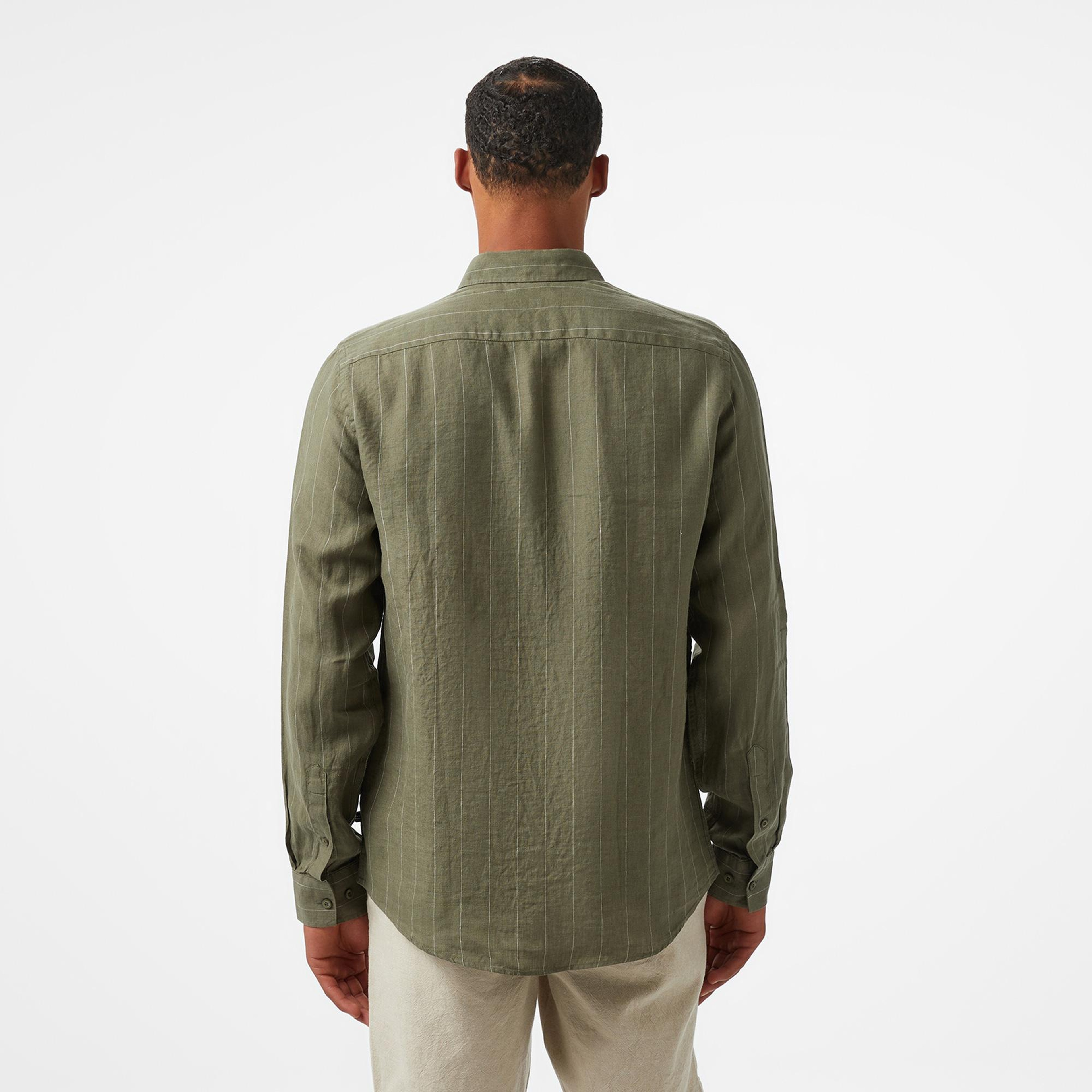 Nautica Erkek Yeşil Classic Fit Çizgili Gömlek