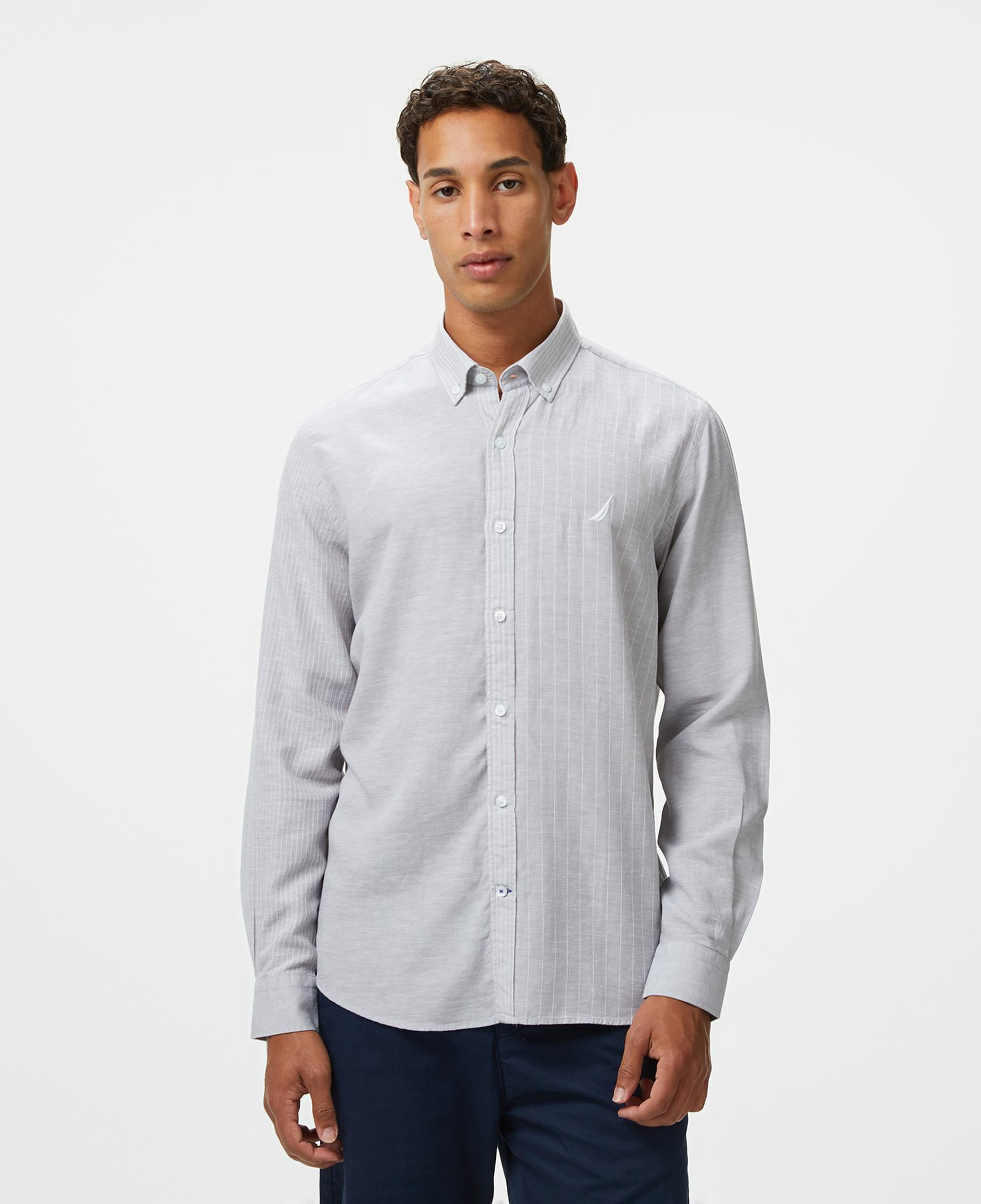 Nautica Erkek Gri Classic Fit Çizgili Gömlek