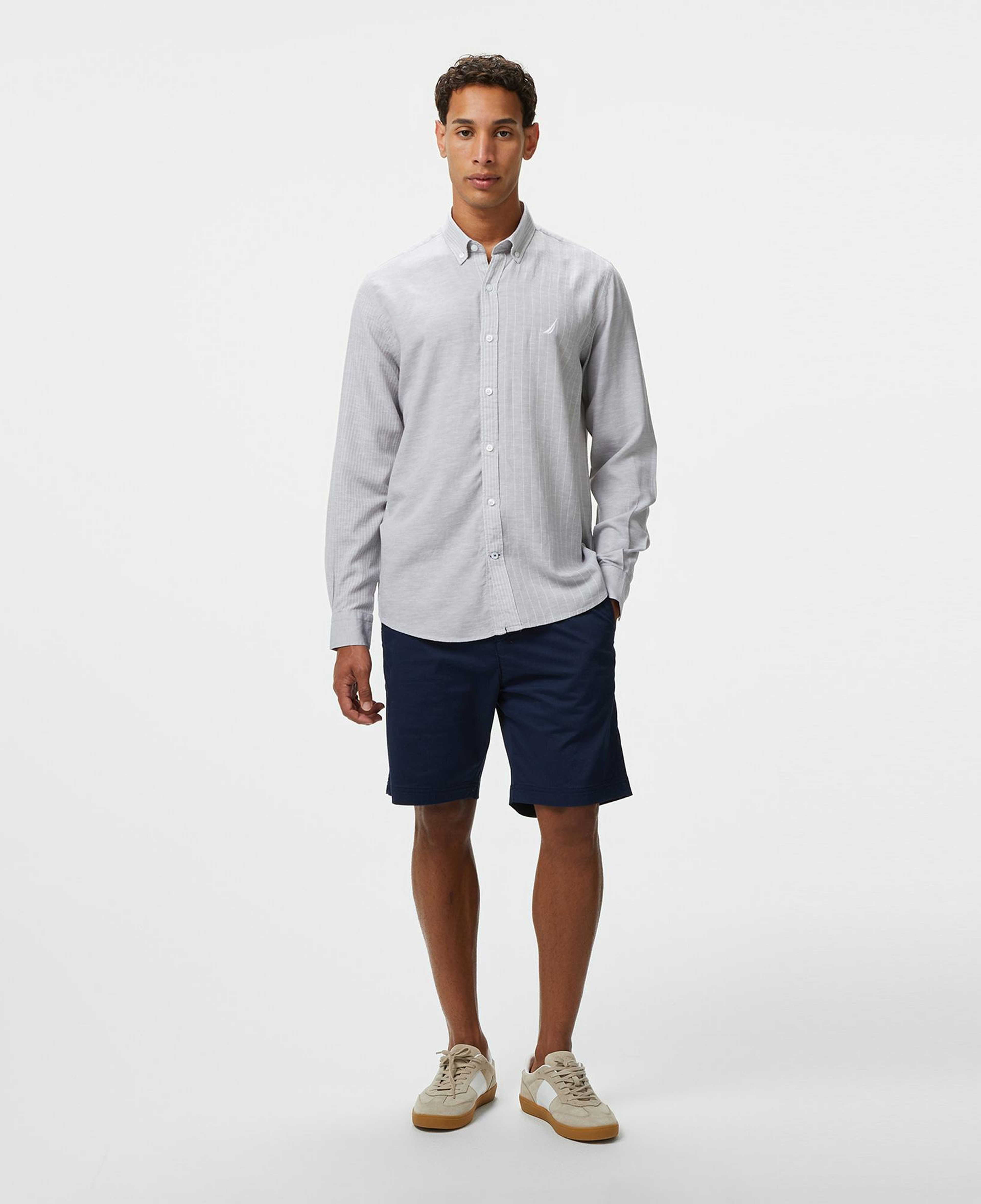 Nautica Erkek Gri Classic Fit Çizgili Gömlek