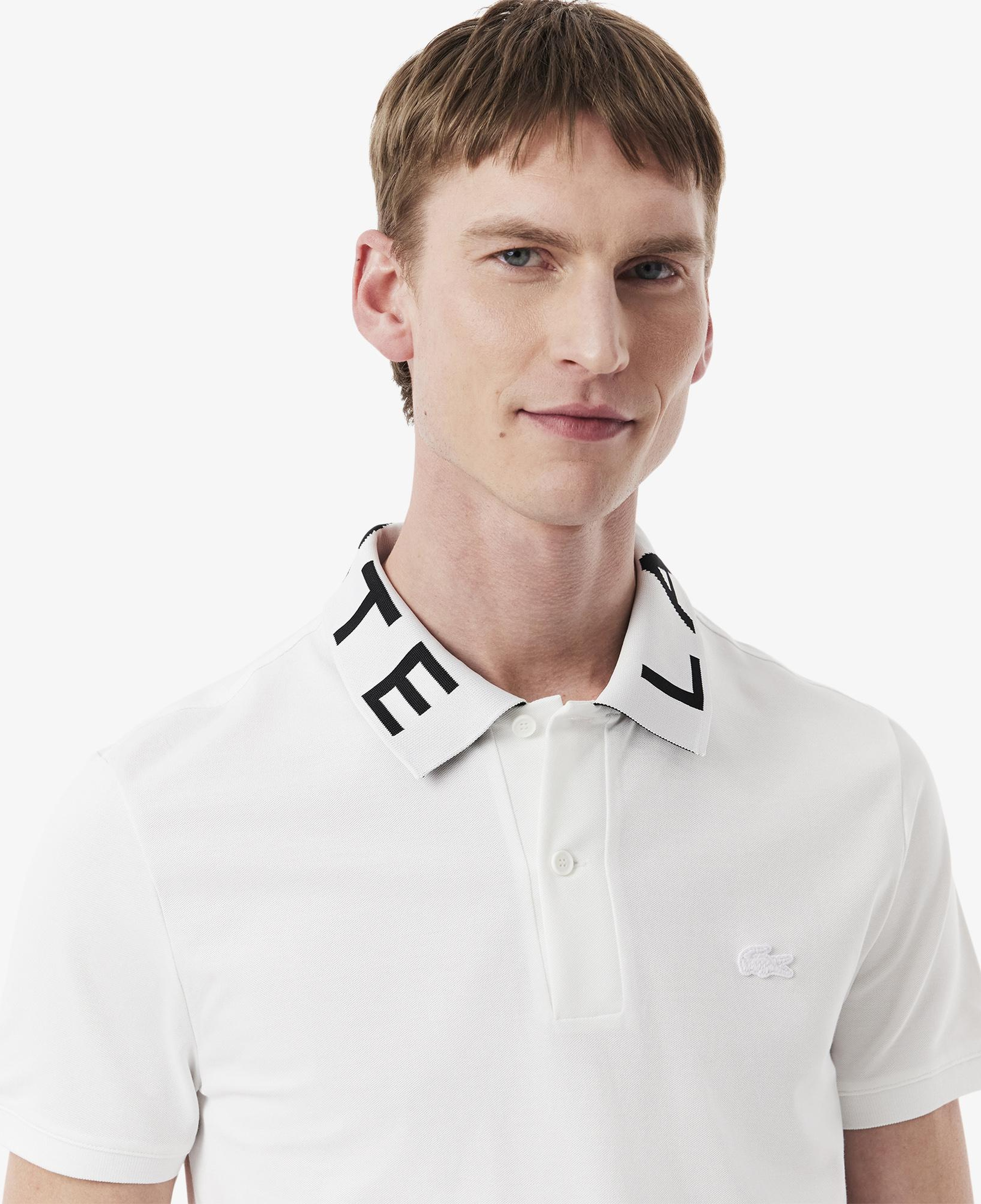 Erkek Slim Fit Baskılı Beyaz Polo