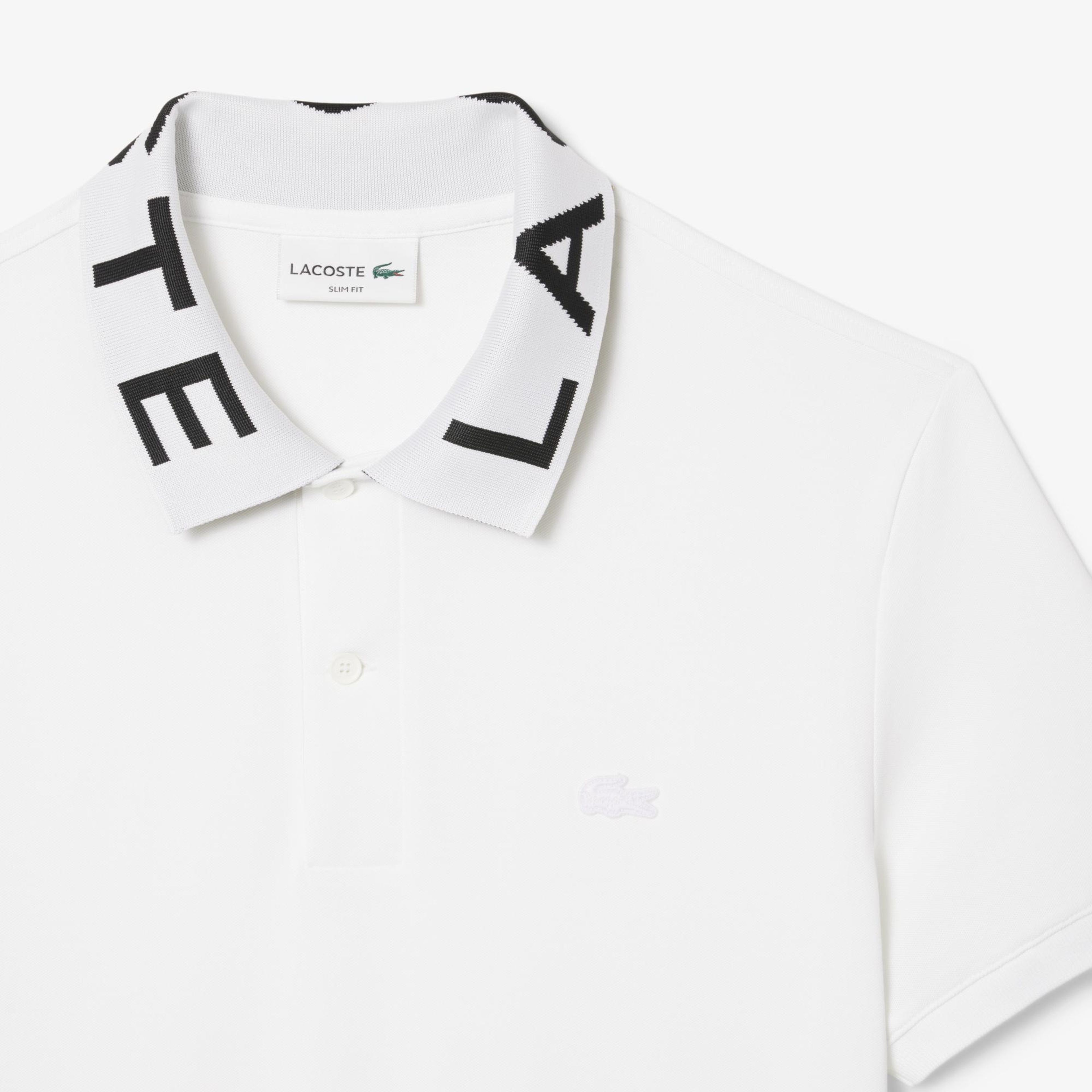 Erkek Slim Fit Baskılı Beyaz Polo
