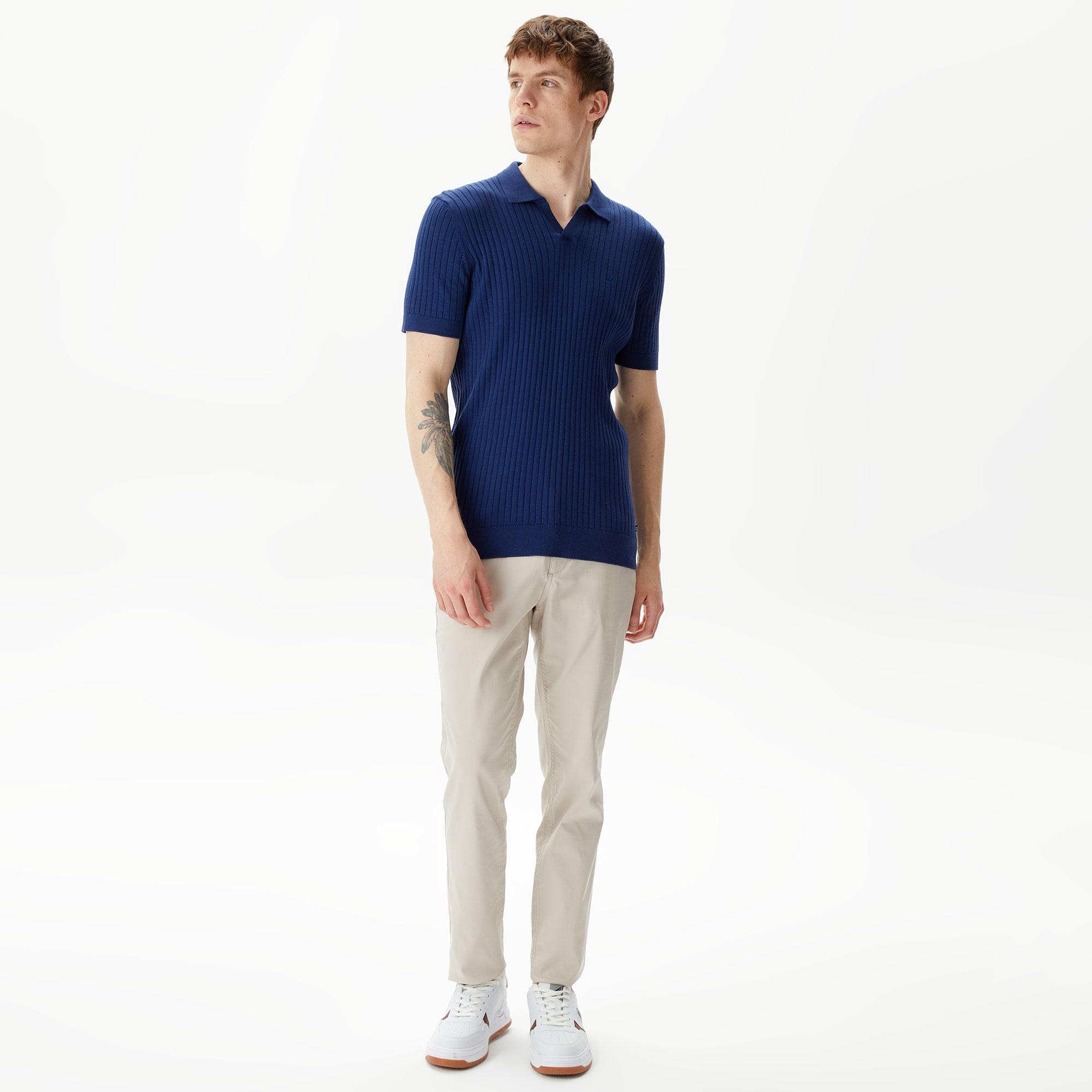 Nautica Erkek Mavi Classic Fit Kısa Kollu Triko