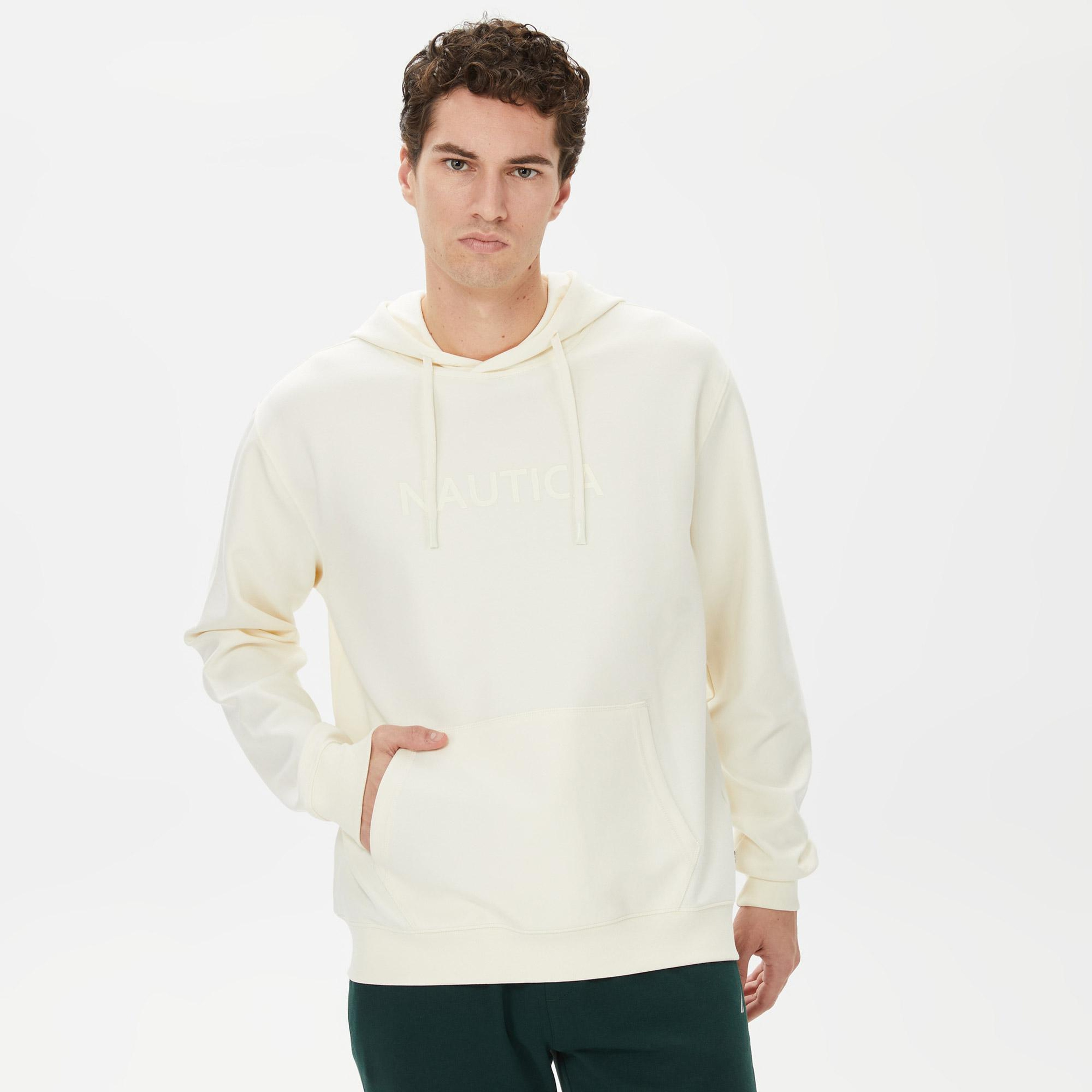 Nautica Erkek Beyaz Standart Fit Kapüşonlu Sweatshirt