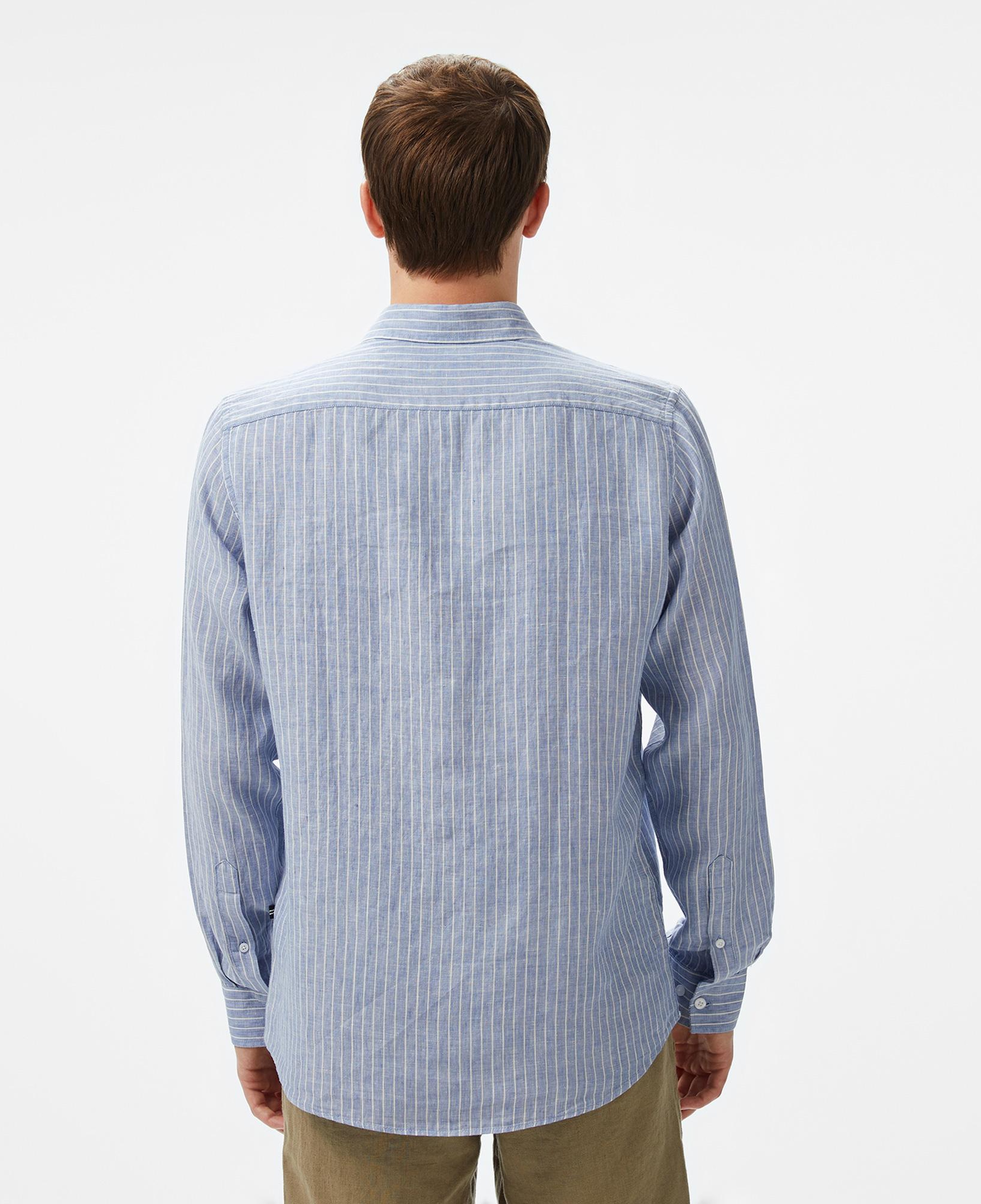 Nautica Erkek Mavi Classic Fit Çizgili Keten Gömlek