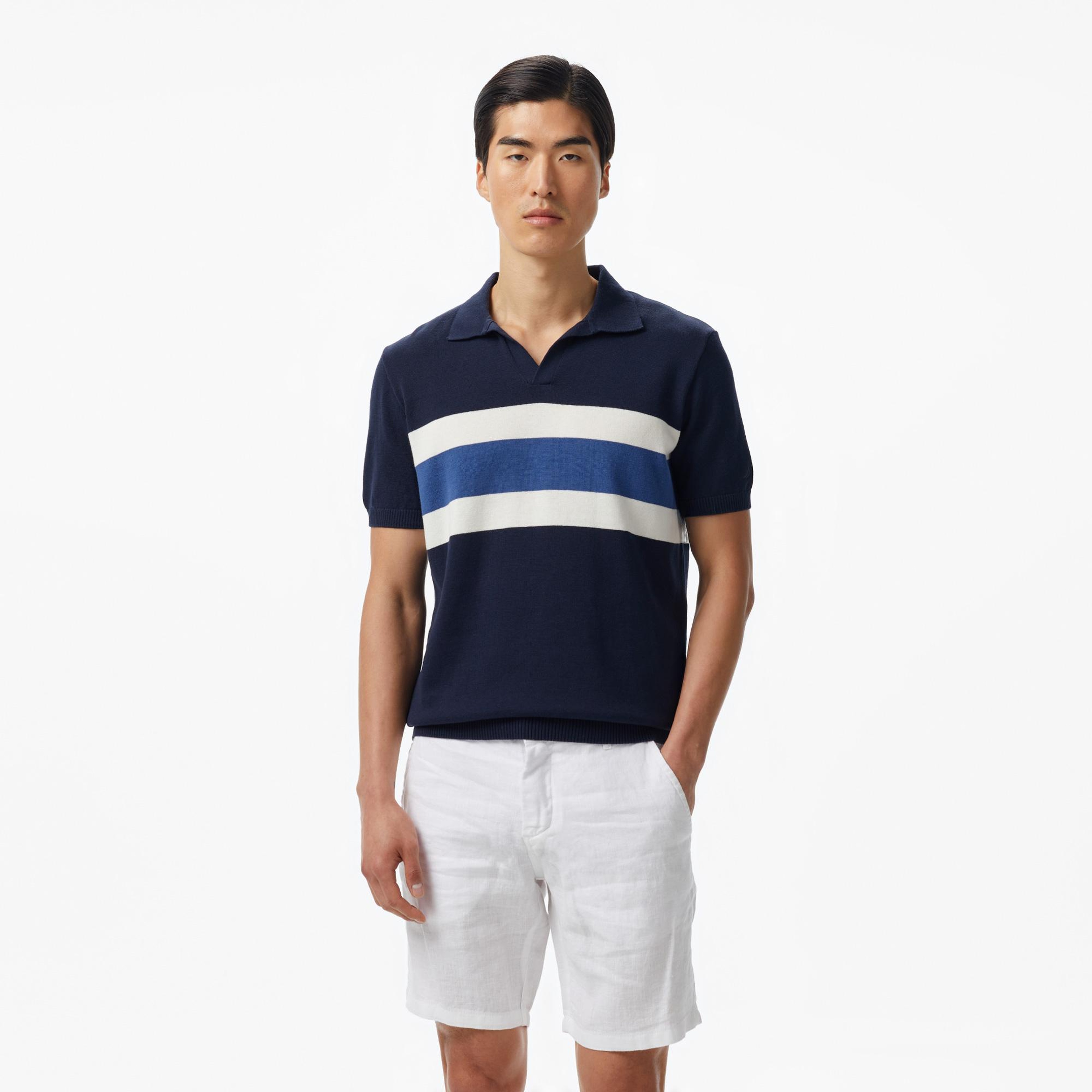 Nautica Erkek Lacivert Classic Fit Kısa Kollu Çizgili Triko