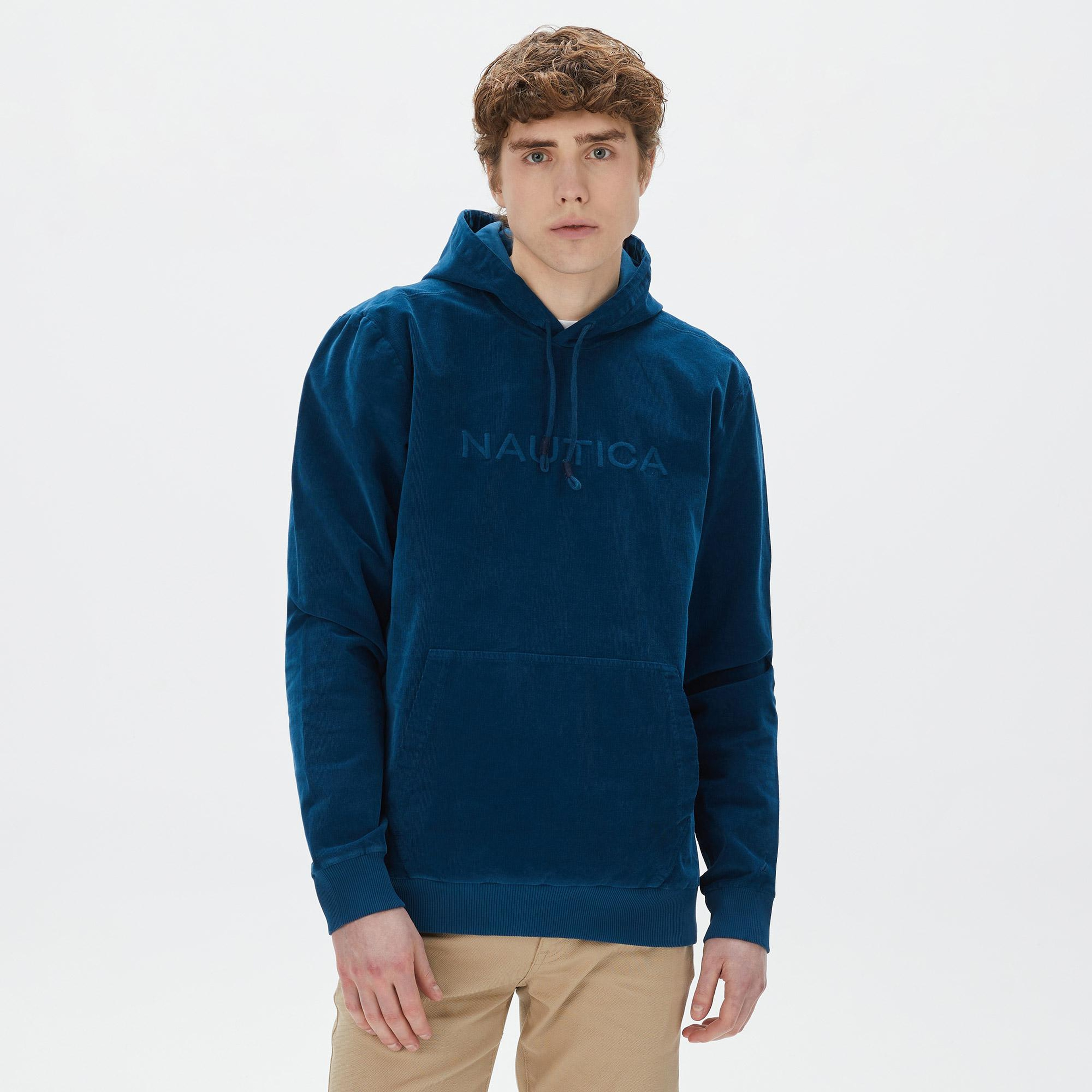 Nautica Erkek Mavi Standart Fit Kapüşonlu Sweatshirt