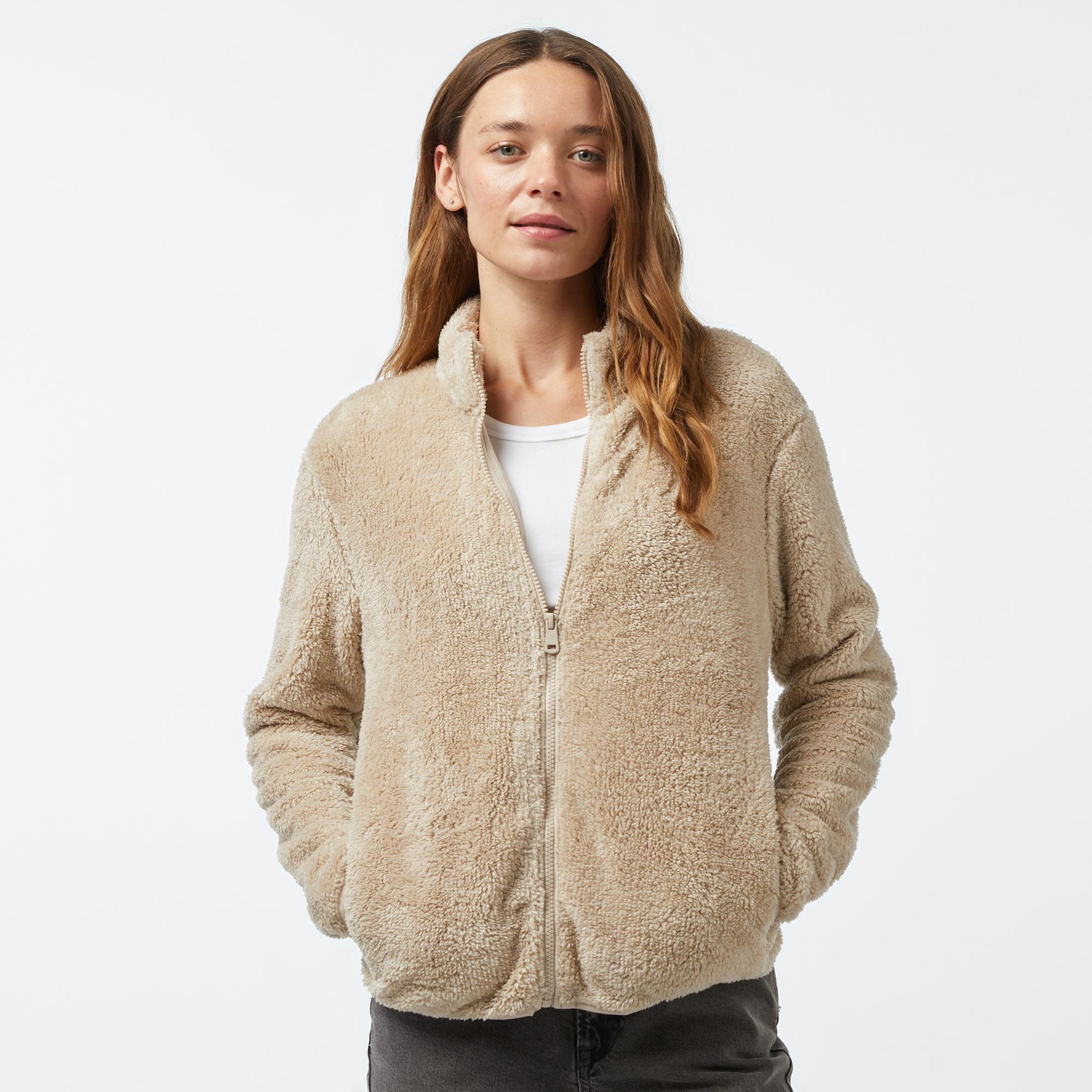 Nautica Kadın Bej Regular Fit Fermuarlı Peluş Sweatshirt