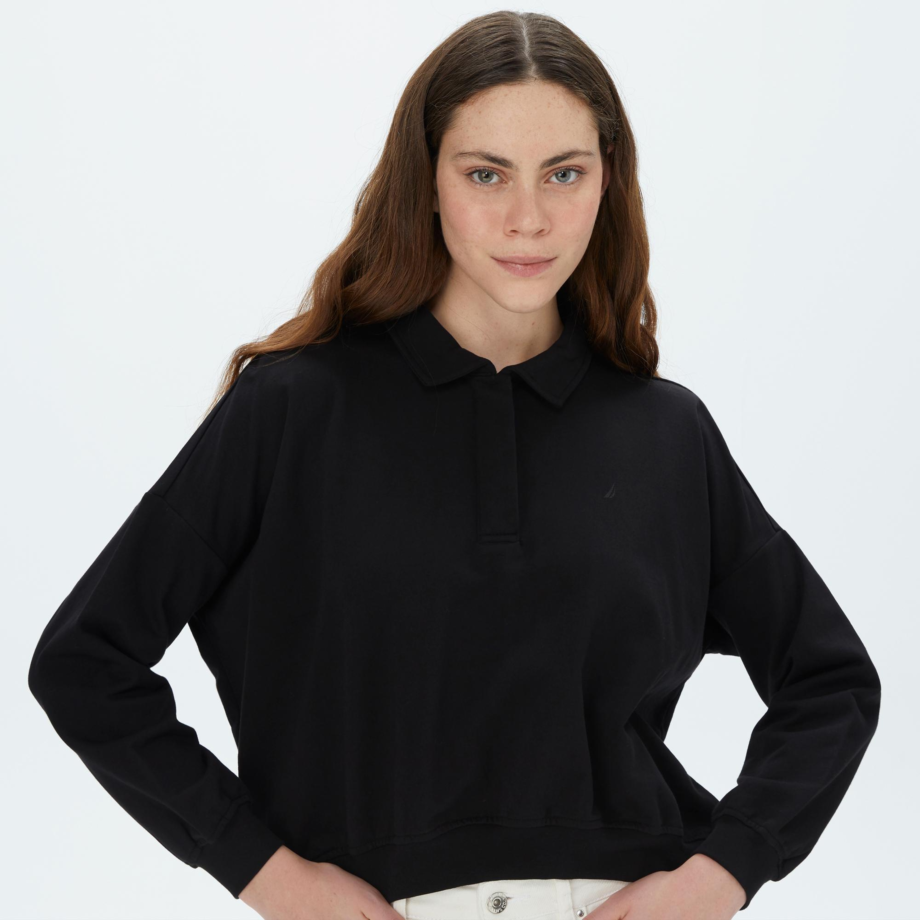NAUTICA KADIN SİYAH OVERSIZE UZUN KOLLU SWEATSHIRT