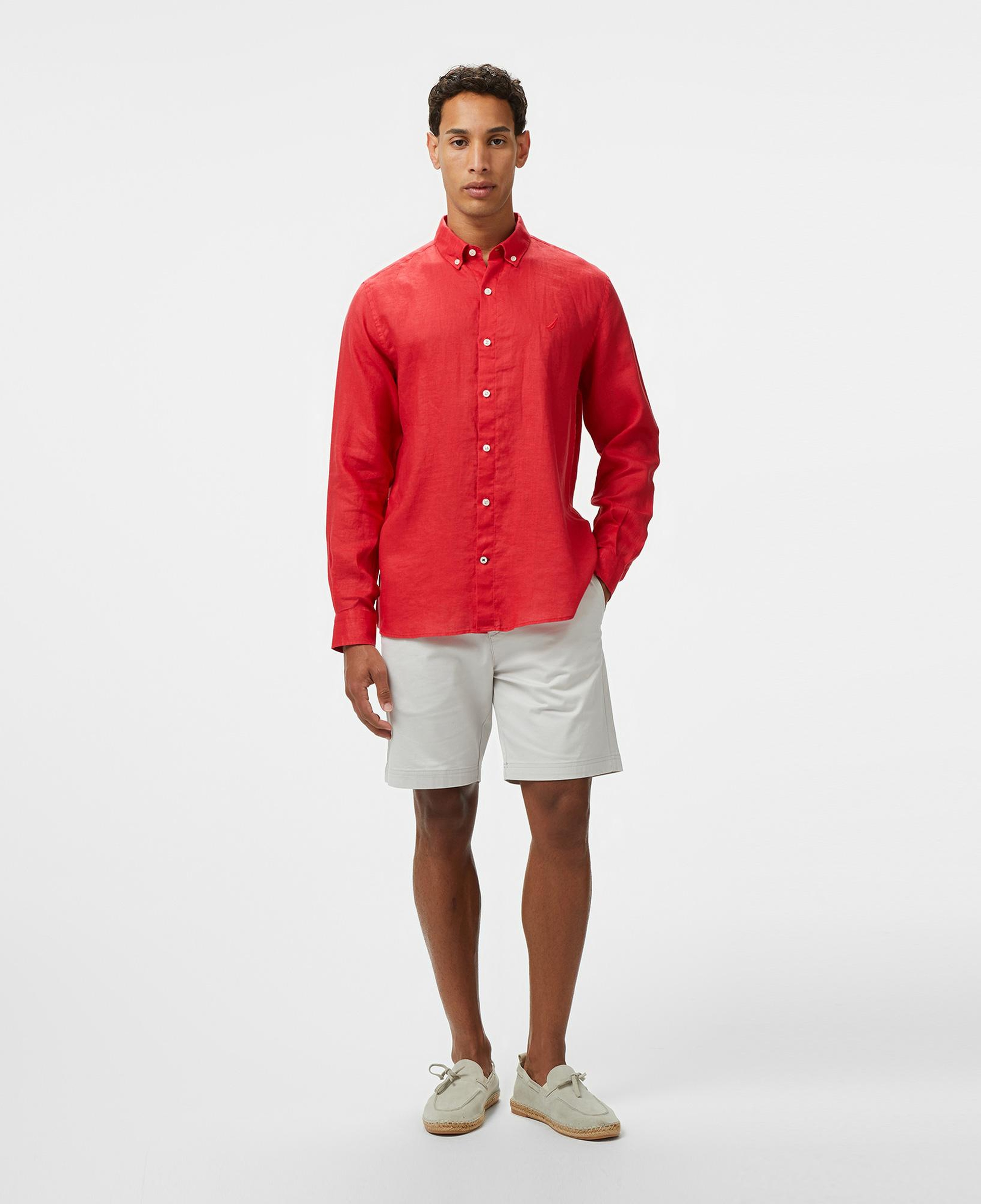 Nautica Erkek Kırmızı Classic Fit Keten Gömlek