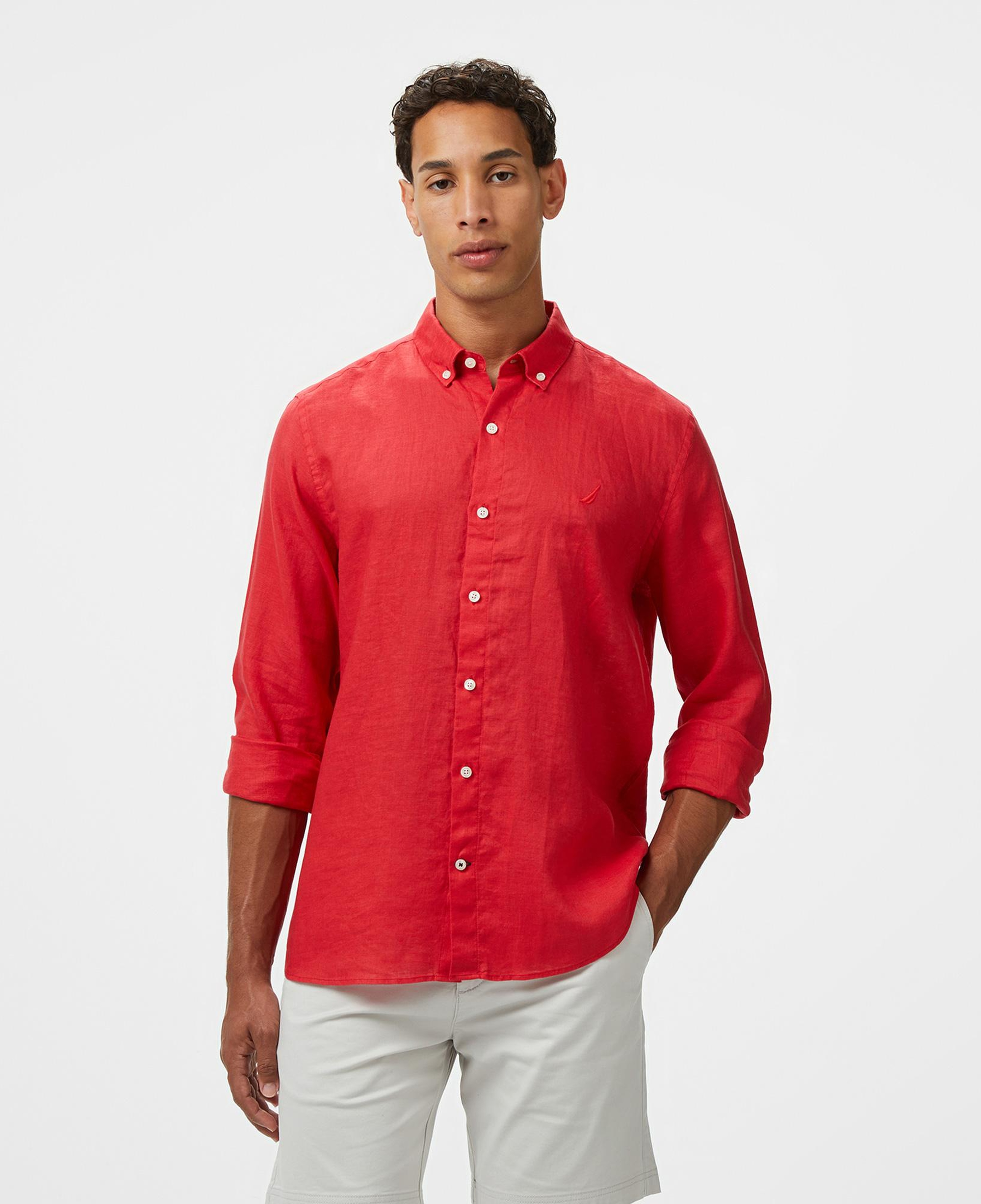 Nautica Erkek Kırmızı Classic Fit Keten Gömlek