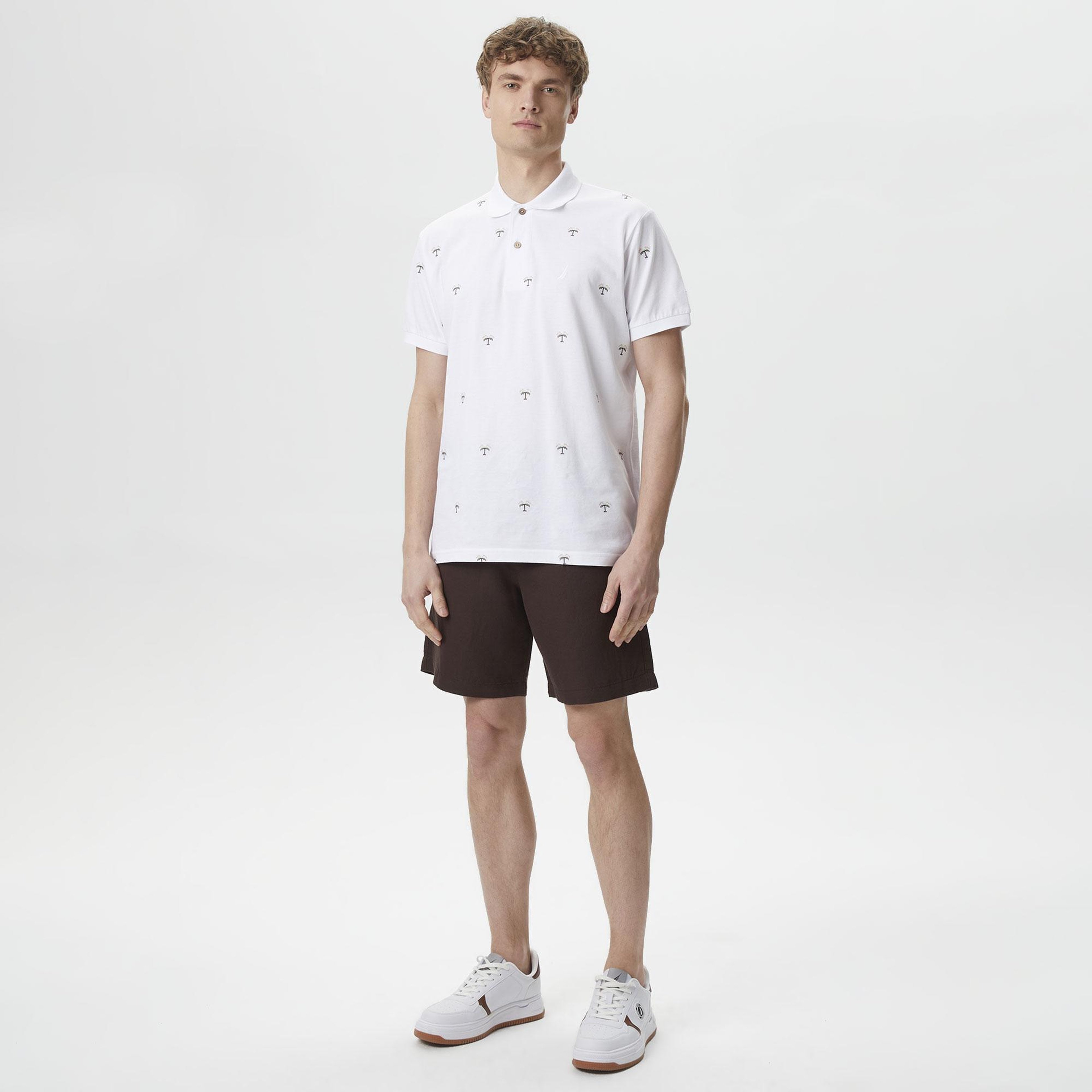 Nautica Erkek Kahverengi Classic Fit Keten Bermuda