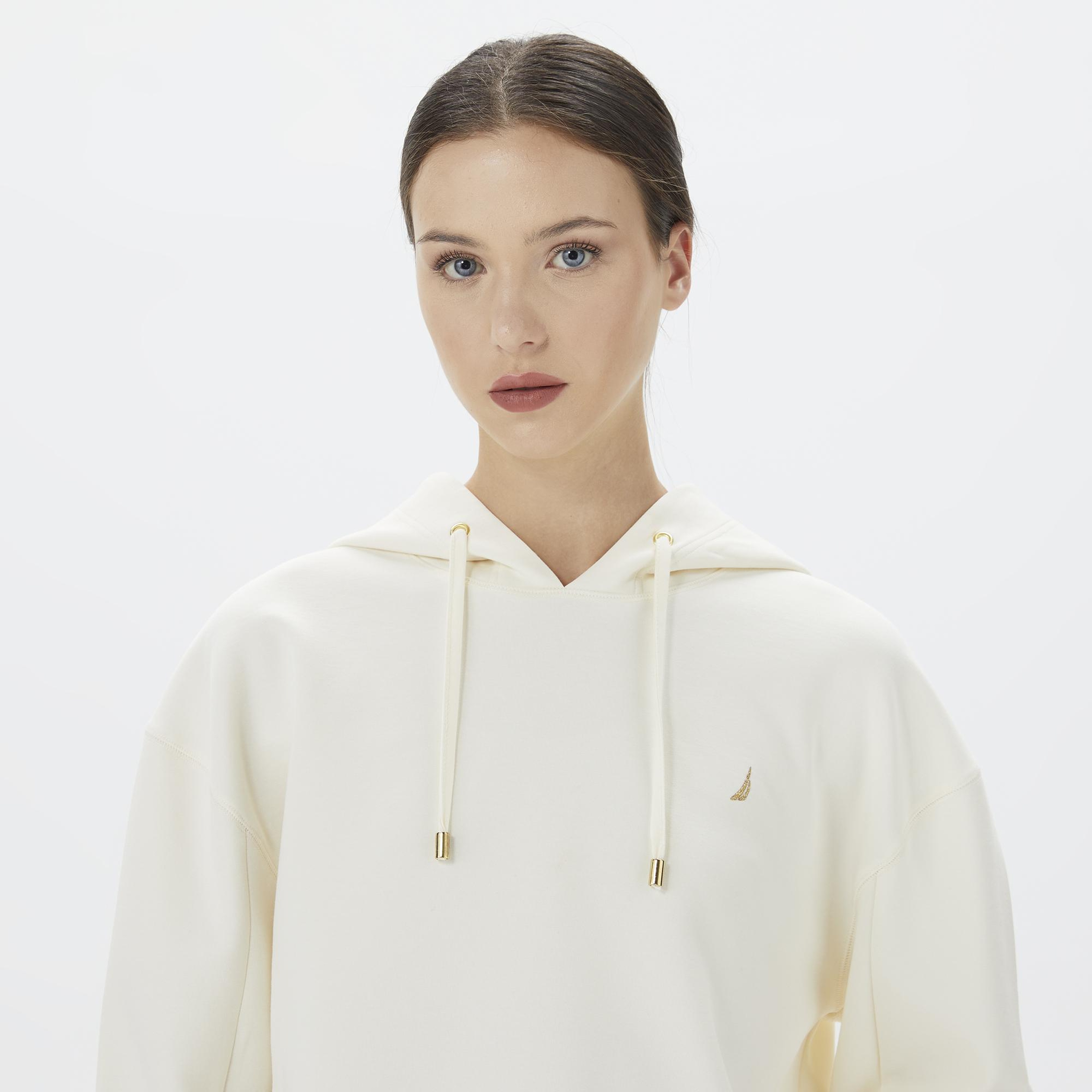 Nautica Kadın Beyaz Relaxed Fit Kapüşonlu Sweatshirt
