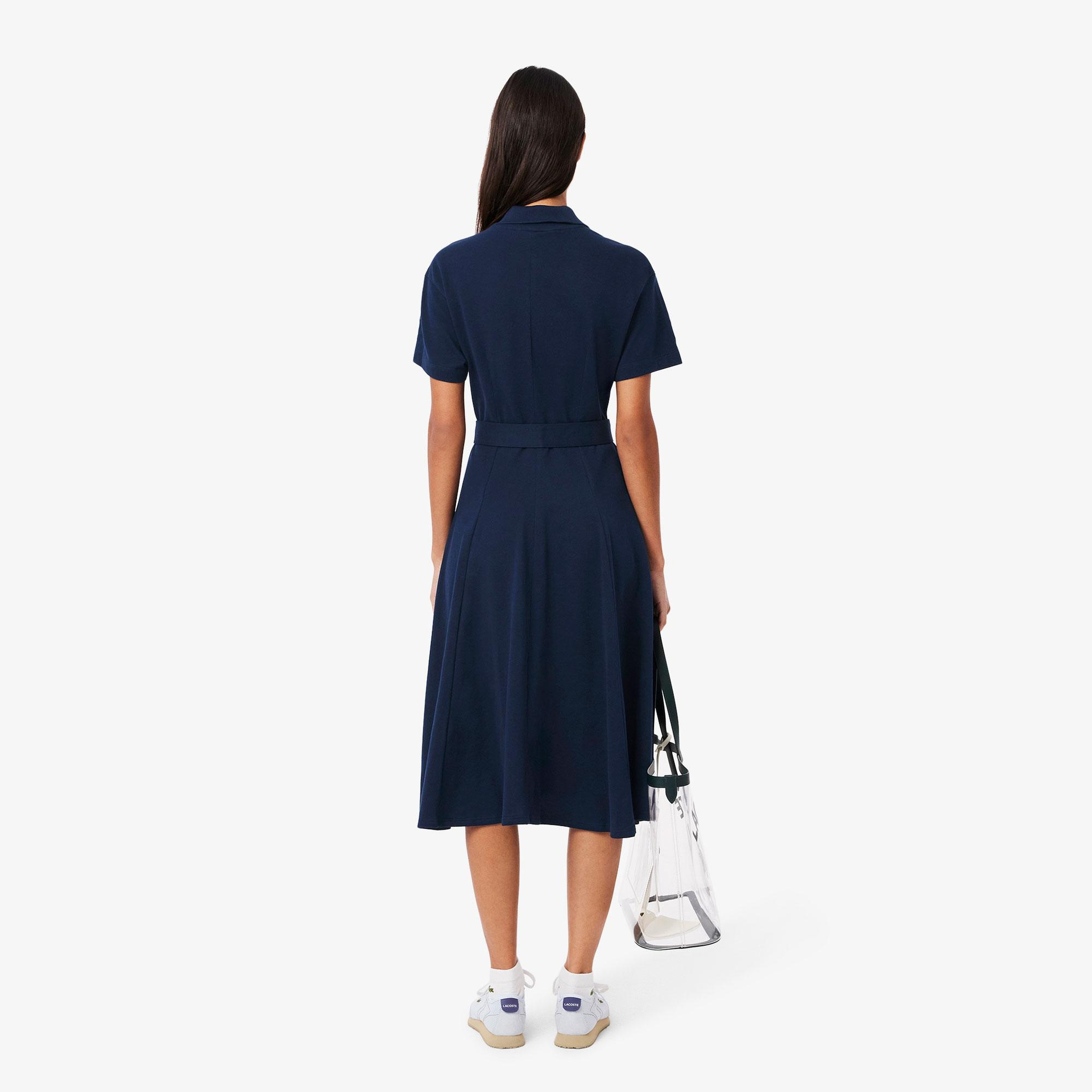 Kadın Flare Fit Kısa Kollu Polo Yaka Lacivert Elbise